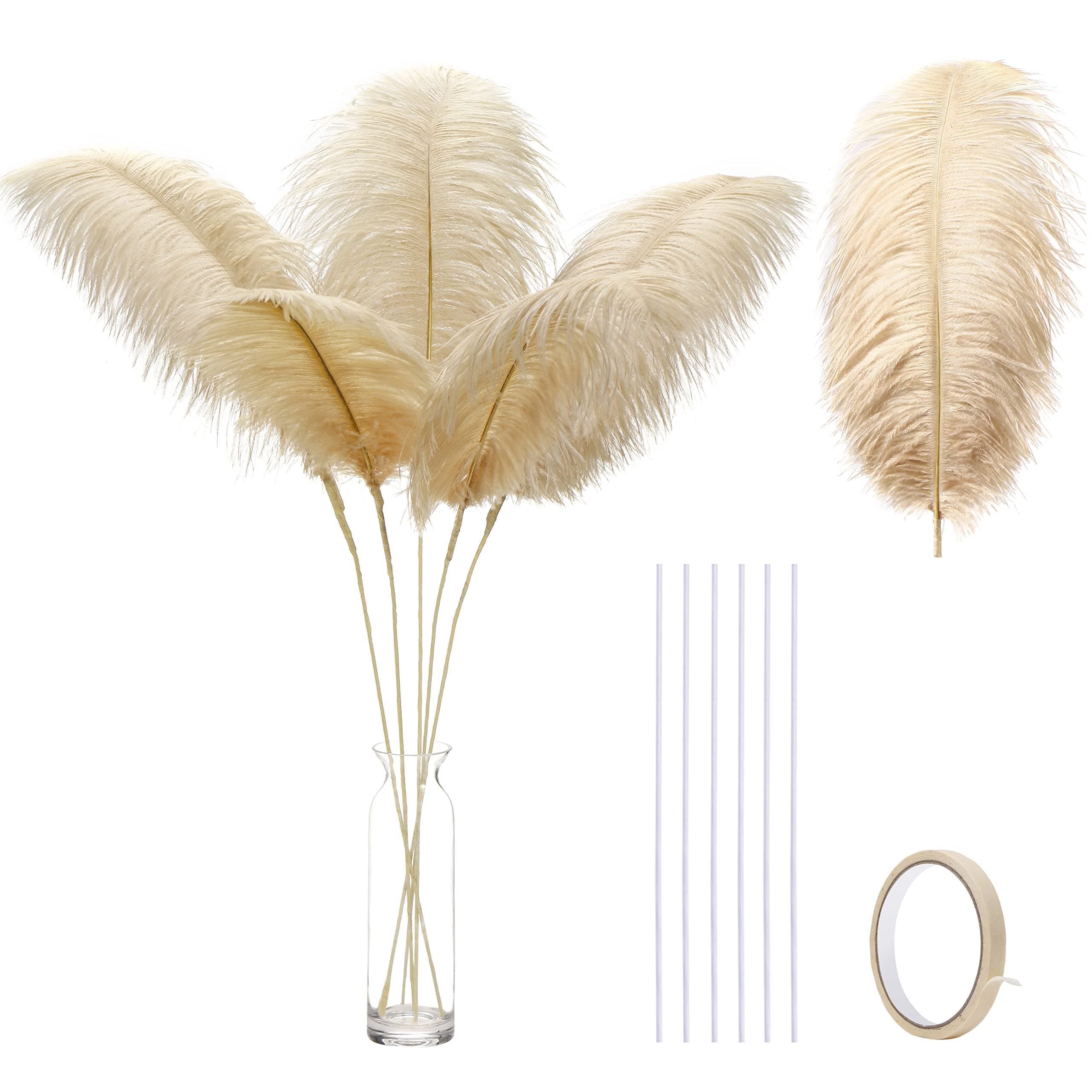 Large Champagne Ostrich Feathers - 12pcs 24-26inch Feathers Making Kit Boho Feathers for Vase,Wedding Party Centerpieces and Home Decor