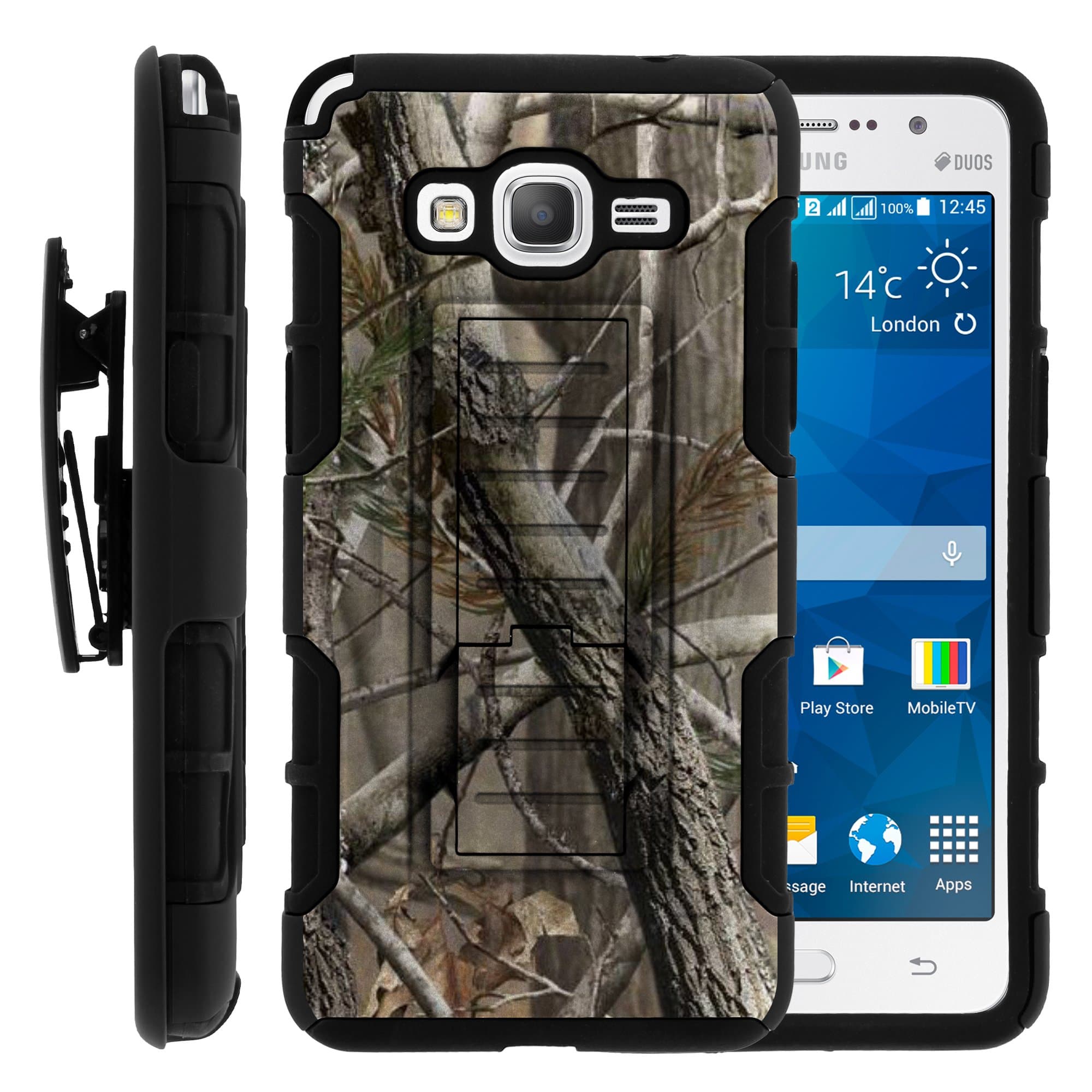 Galaxy Grand Prime Case, Galaxy Grand Prime Holster, High Impact Advanced Double Layered Hard Cover with Built in Kickstand and Belt Clip for Samsung Galaxy Grand Prime SM-G530H, SM-G530F (Cricket) from MINITURTLE | Includes Screen Protector - Nature's Camouflage