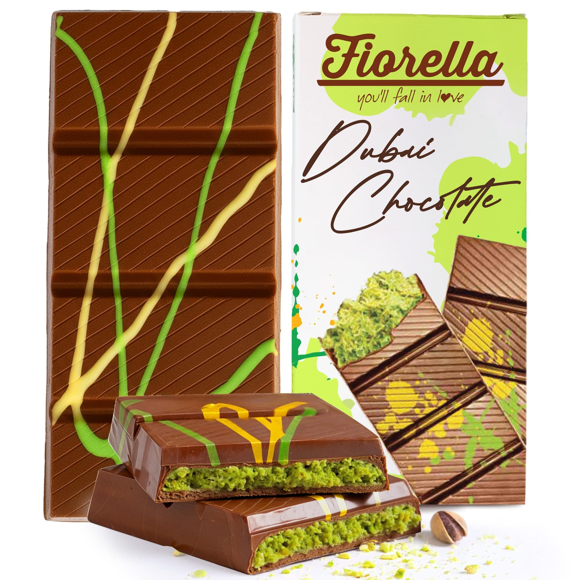 Dubai Chocolate Bar Pistachio, Luxury & Premium Dubai Milk Chocolate Bar Filled with Pistachio Butter & Shredded Knafeh Kadayif, Snacks for Kids & Adults - 7.05 Oz