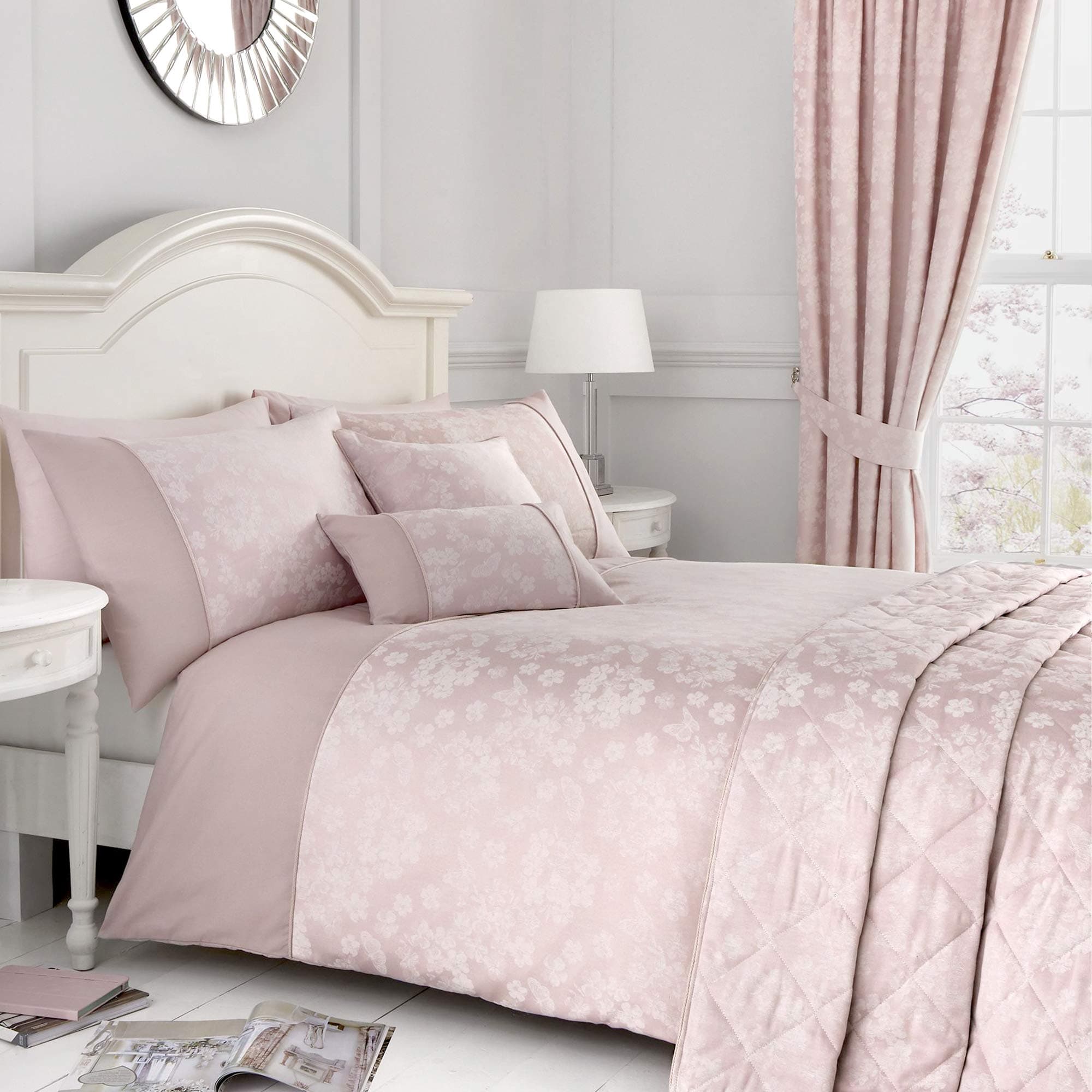 Dreams & Drapes Serene Blossom-Jacquard Duvet Cover Set, Blush Pink, Double