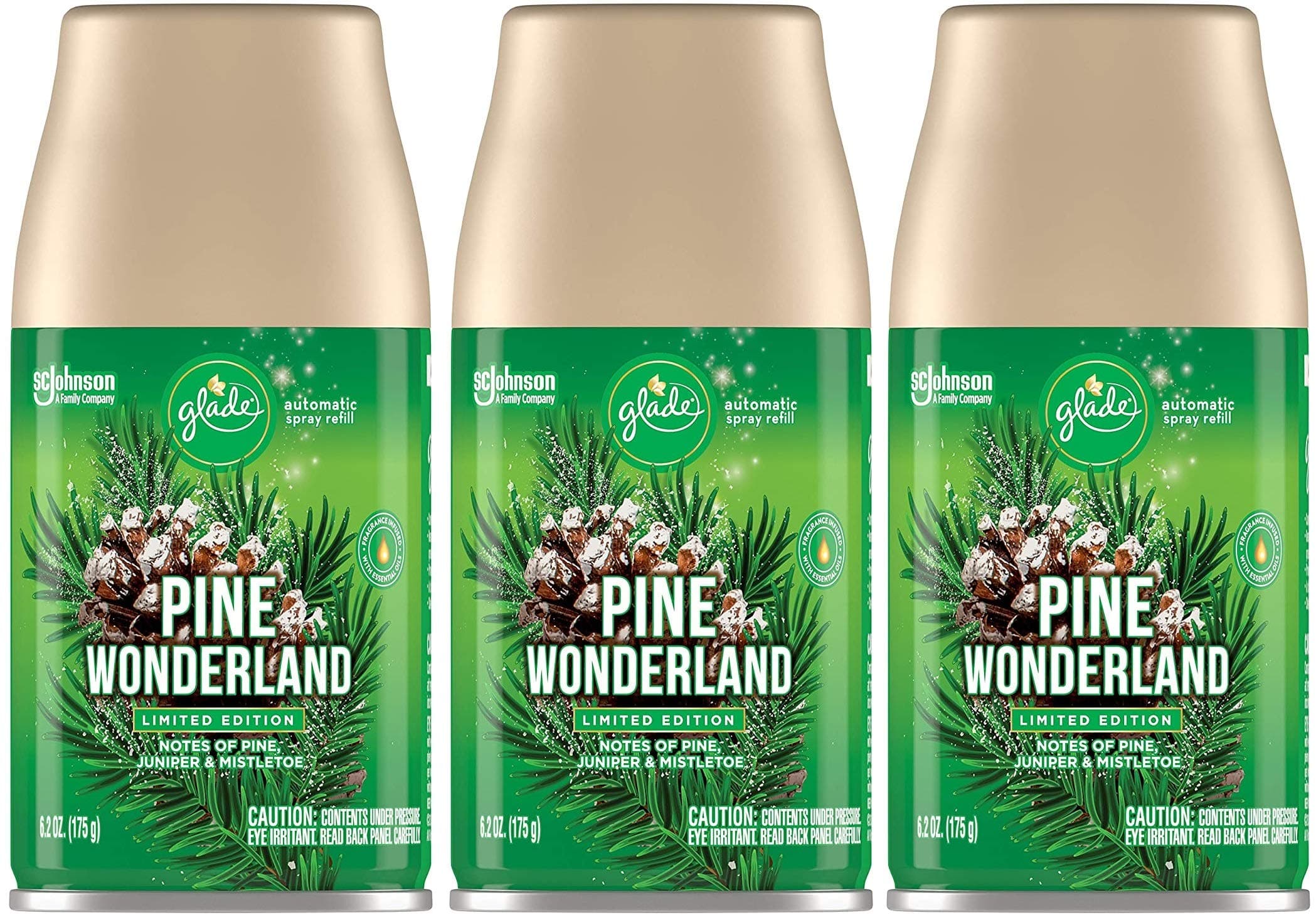 Glade Automatic Spray Refill - Pine Wonderland - Holiday Collection 2020 - Net Wt. 6.2 OZ (175 g) Per Refill Can - Pack of 3 Refill Cans