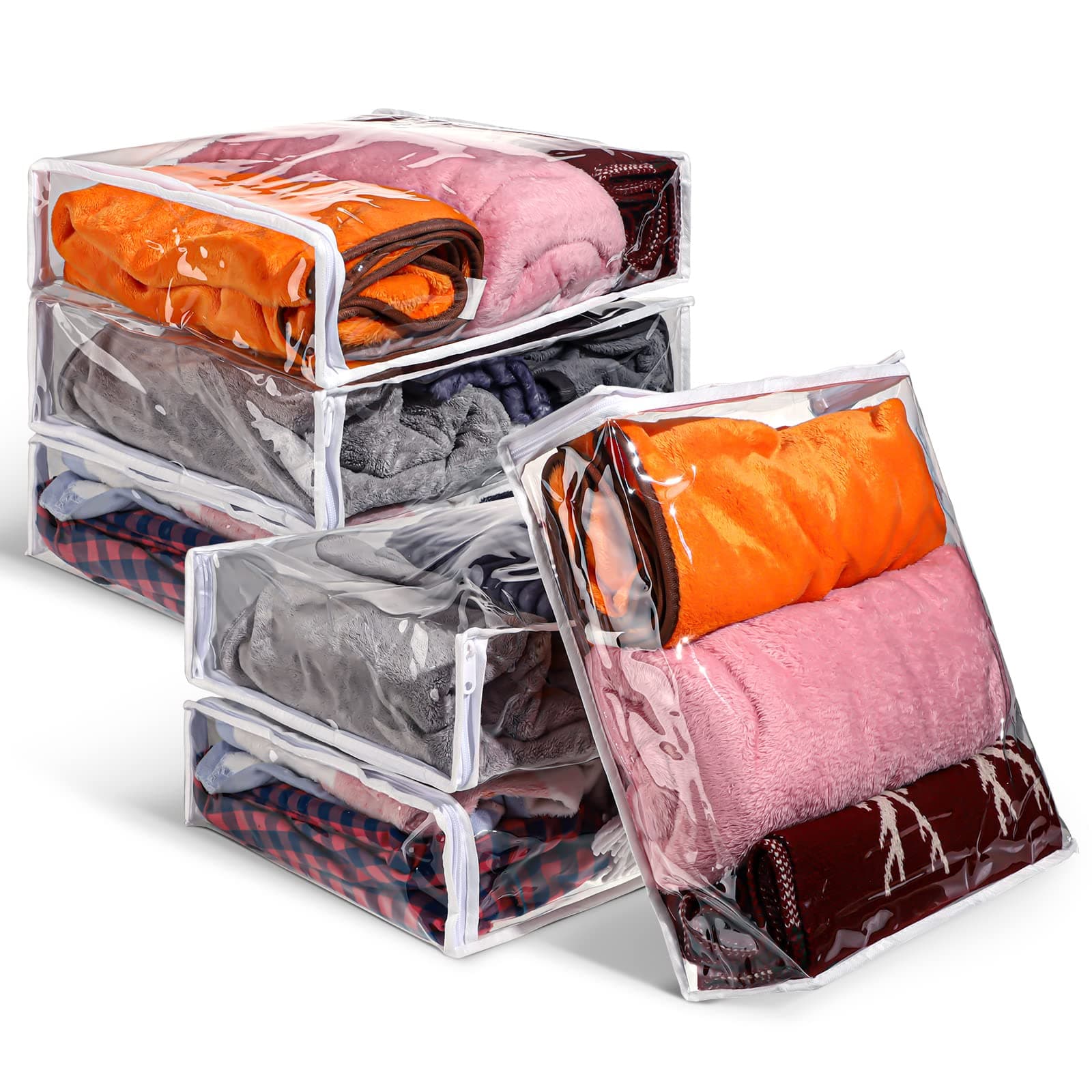 6 Packs Clear Zippered Storage Bags Sweater Moth Bags Plastic Storage for Blankets Clothes Bed Sheet Organizer with Zipper for Closet Linen Sweater Bed Sheet Clothes Pillow(16 x 14 x 4 Inch)