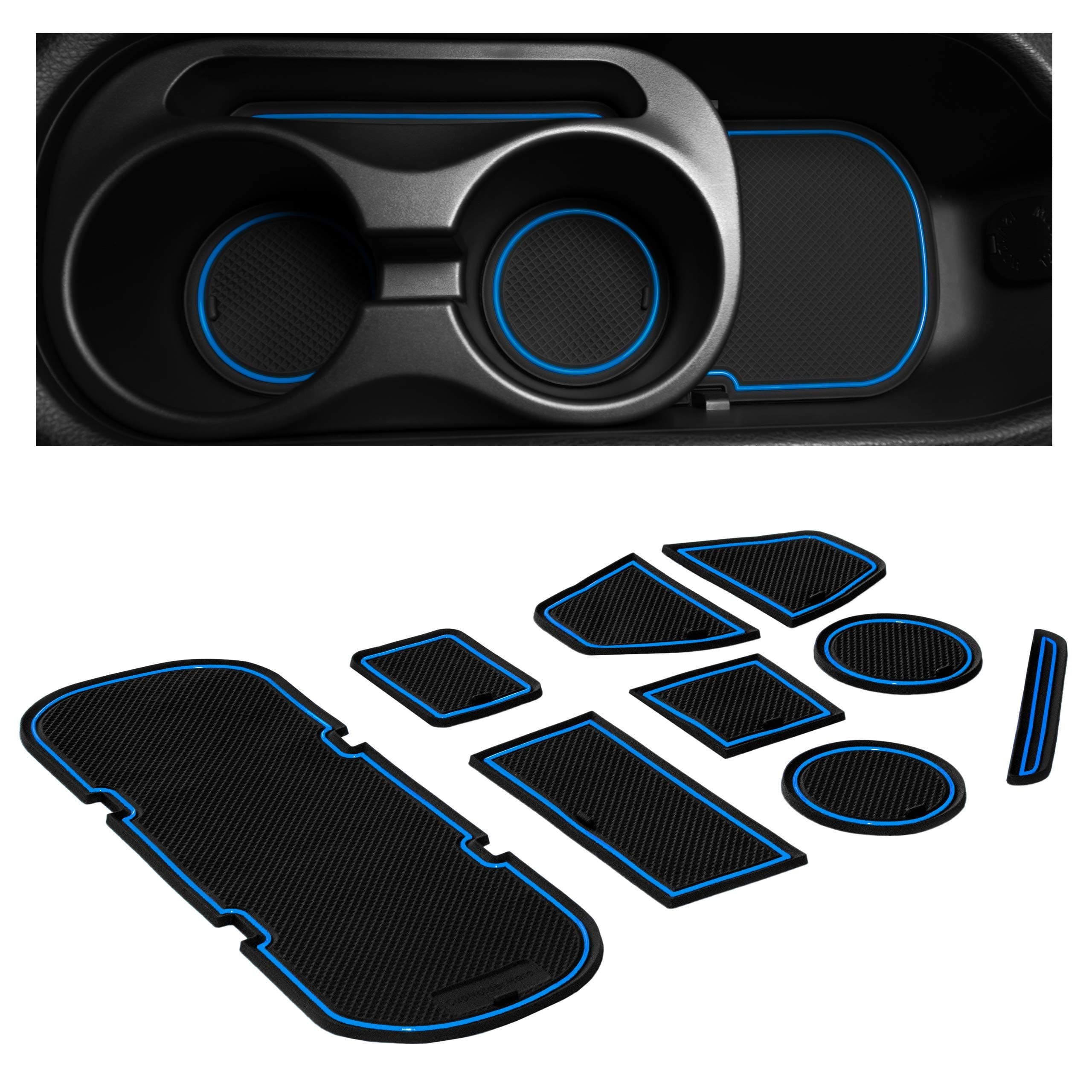 CupHolderHerofor Subaru BRZ, Toyota 86, and Scion FR-S 2012-2020 Custom Liner Accessories – Premium Cup Holder and Center Console Inserts 9-pc Set (Blue Trim)