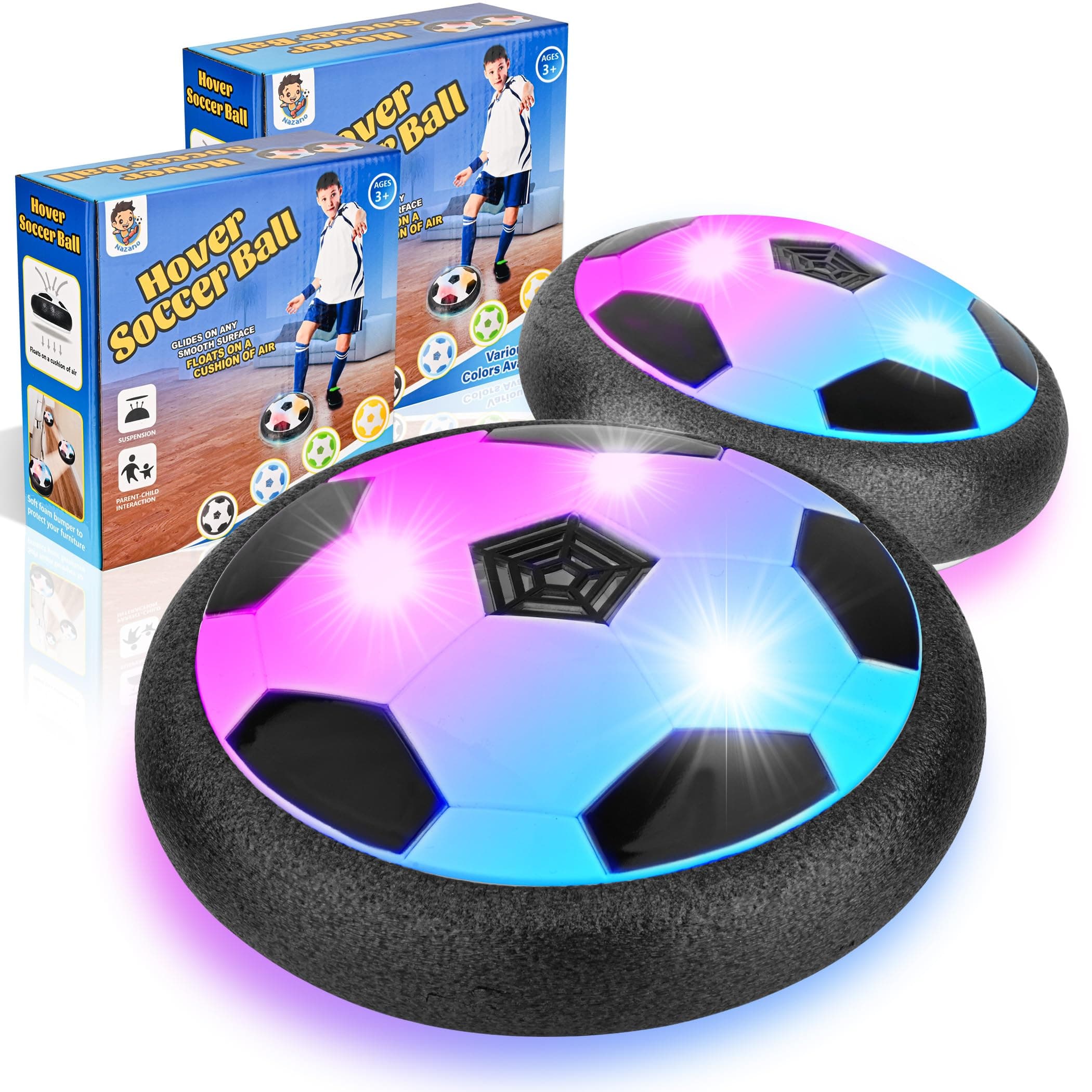 2 Pack LED Hover Soccer Ball, Air Soccer Indoor Floating with LED Light, Indoor Soccer Game for Young Boys and Girls, Birthday Gifts for Young Kids, Toys Gifts for Ages 3-12