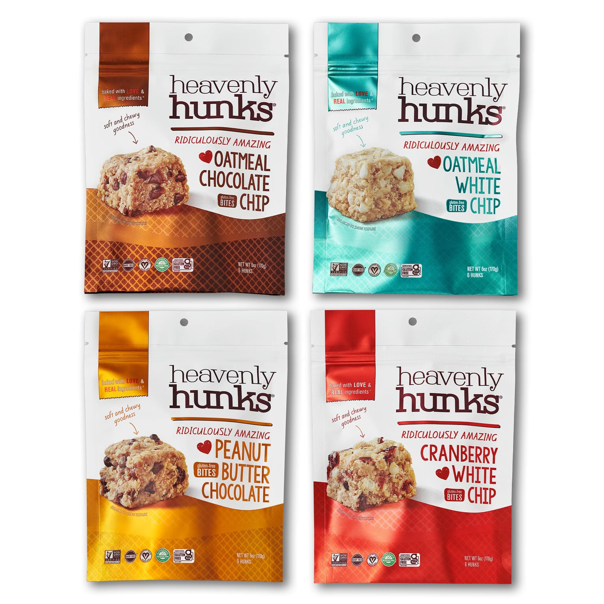 Variety Pack 6oz Bags (4 Pack) - Oatmeal Chocolate Chip, Peanut Butter Chocolate, Cranberry White Chip & Oatmeal White Chip Cookies