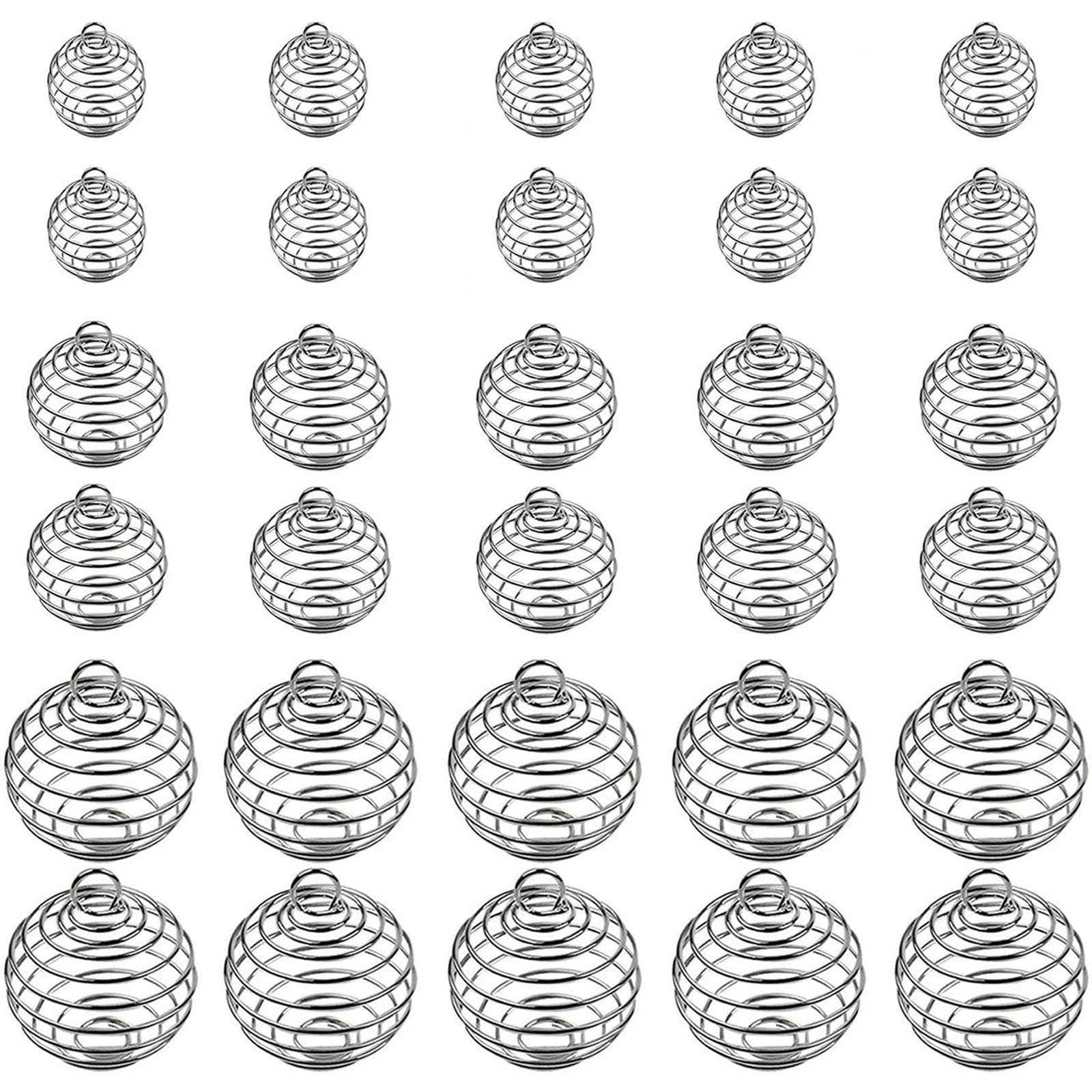Seatecks 30pcs 3 Size Spiral Bead Cages Silver Plated Pendants Necklace Cage for Jewelry Making Crafting Findings (15mm 25mm 30mm)
