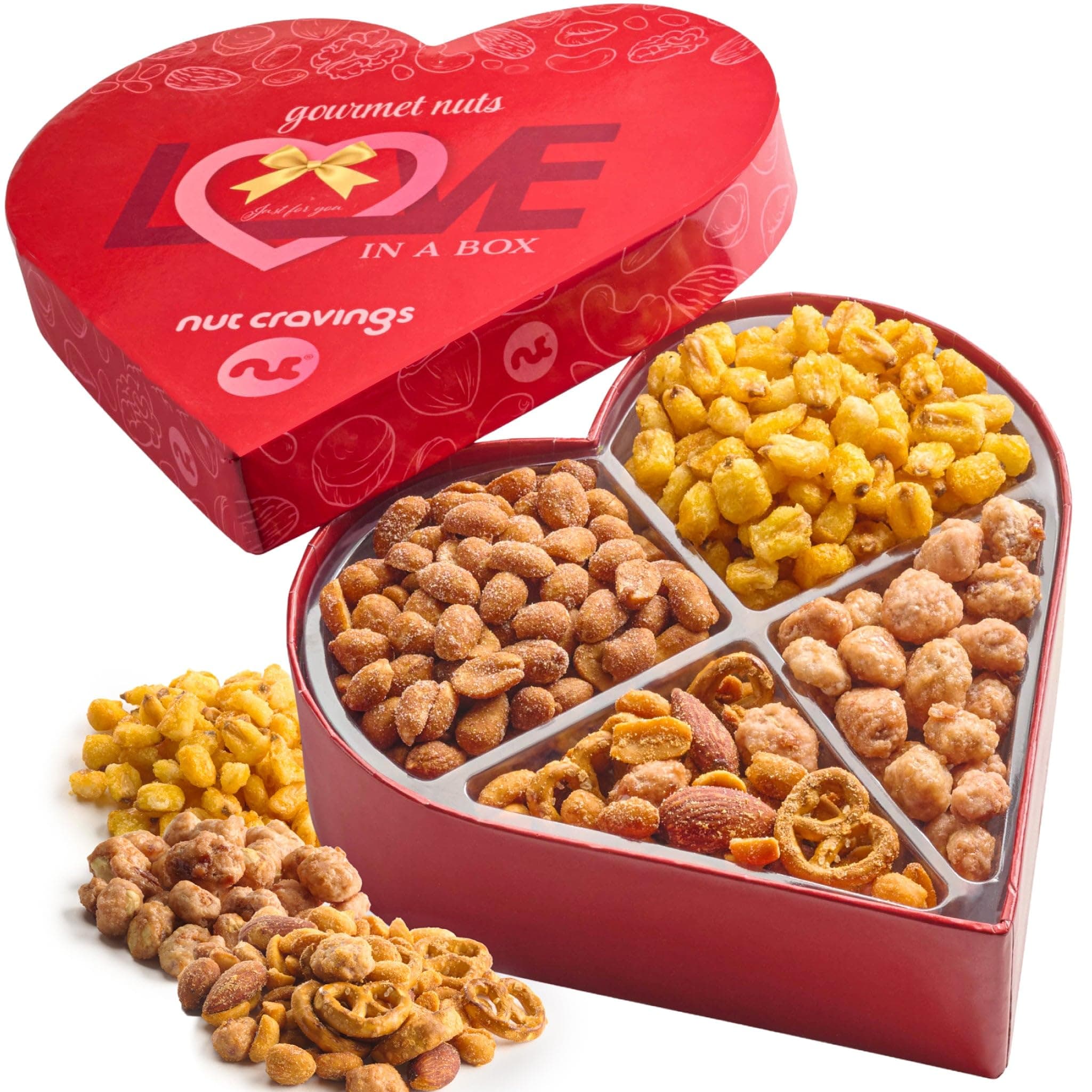 NUT CRAVINGS - Easter Mixed Nuts Heart Shaped Gift Basket, Love in A Box (4 Assortments) Ramadan Gifts, Saint Patrick's Day Romantic Food Arrangement, Healthy Snack Care Package, Food Assortments