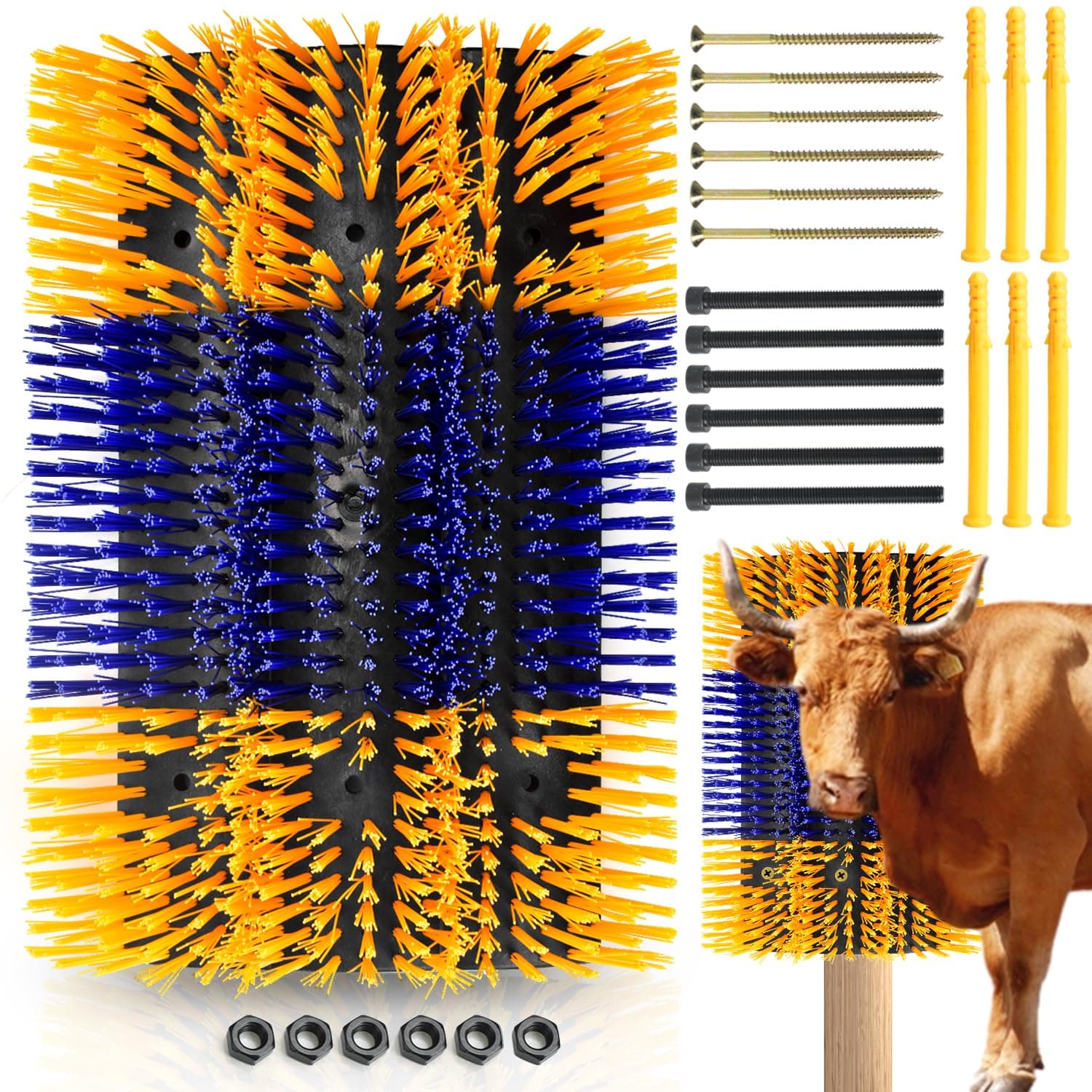CONLIUpgraded Livestock Scratching Brush with 12 Screws for Relieving Itchy Backs of Livestock, Extra Large Livestock Scratching Post for Horse Goat Cow Pig, Horse Brushes for Grooming