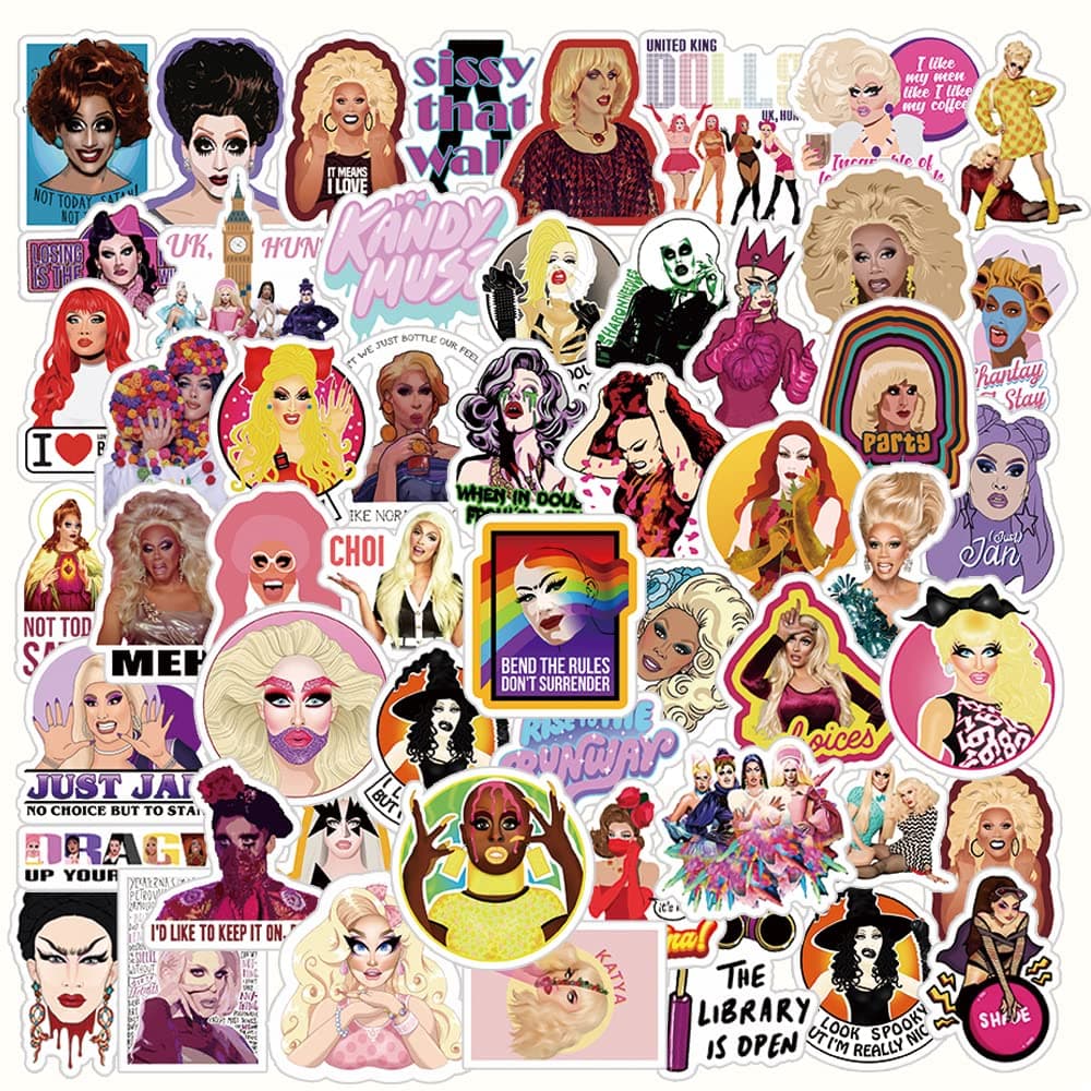 50Pcs RuPaul's Drag Race Stickers Pack | Classic Funny Aesthetic American Real Person Talent Show Versatile Vinyl Waterproof for Computer Laptop iPhone Water Bottles Bumper Adults Luggage
