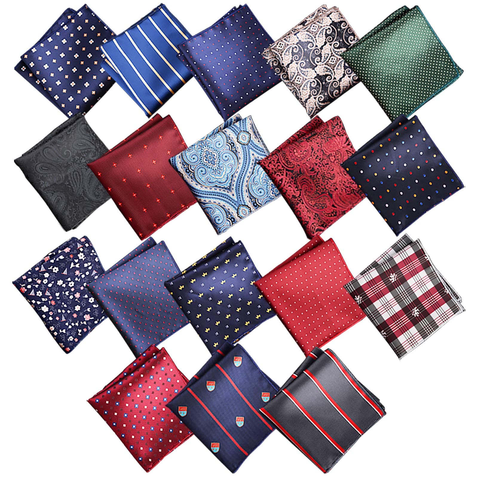 Cooyeah Pocket Square Handkerchief, 18 Pack Men's Handkerchief,Silk Pocket Squares Sets Vintage Hankies For Men Wedding With Folding Tool Multi-Color Hankerchief For Men
