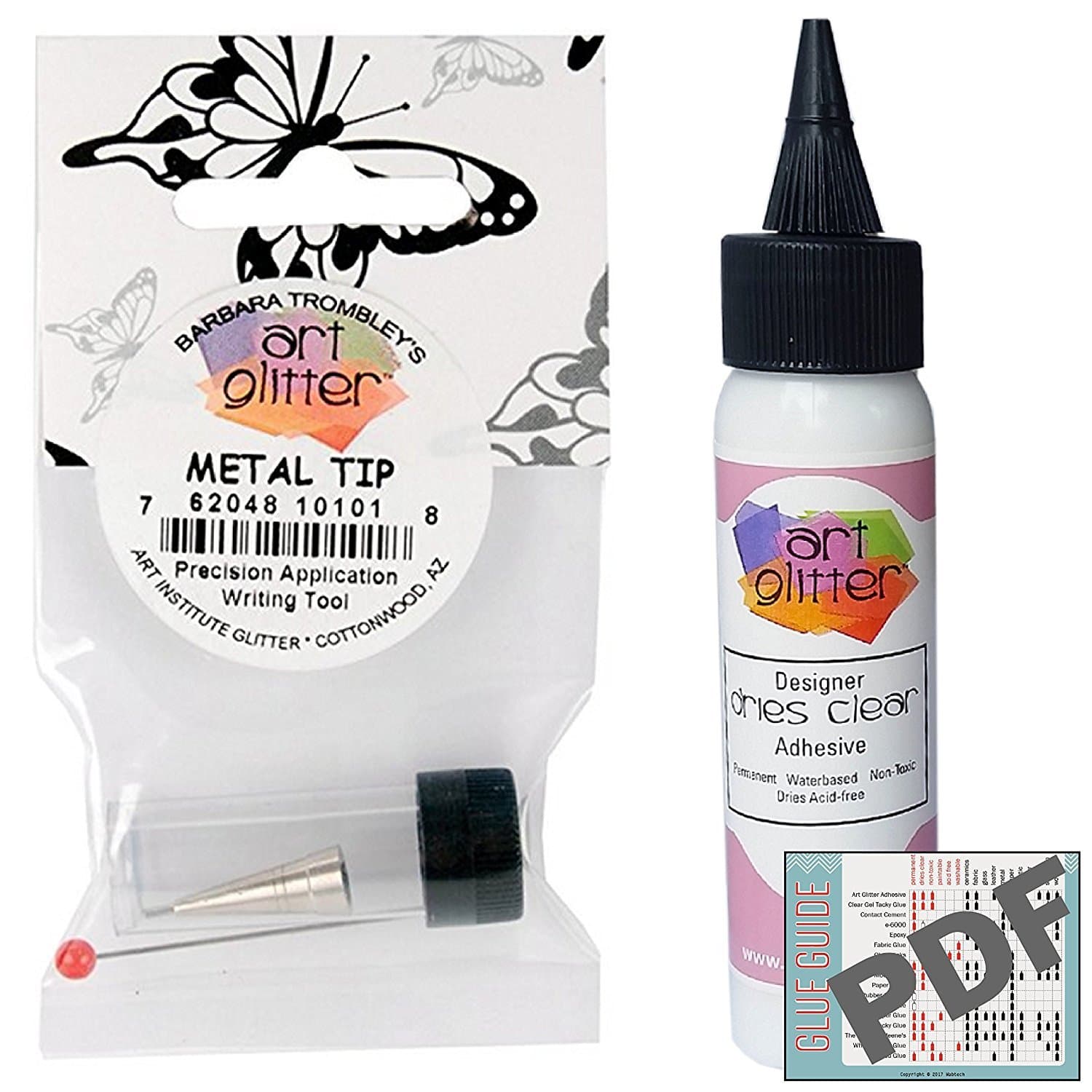 Art Glitter Glue Designer Dries Clear Adhesive 2 Ounce and Ultra Fine Metal Tip