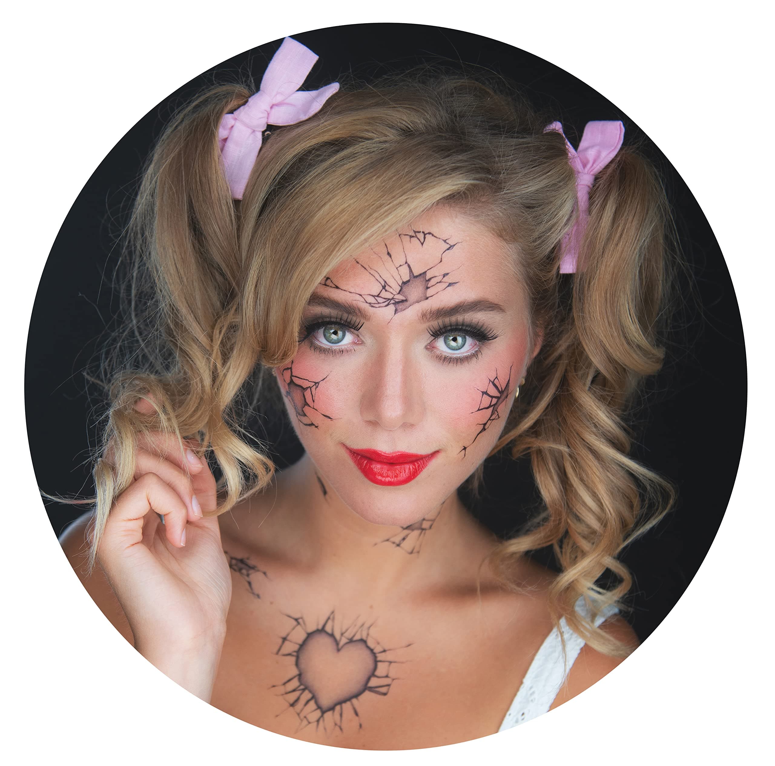 2 x Broken Doll Temporary Tattoo Halloween Costume for Men and Women, Adult, Face Sticker