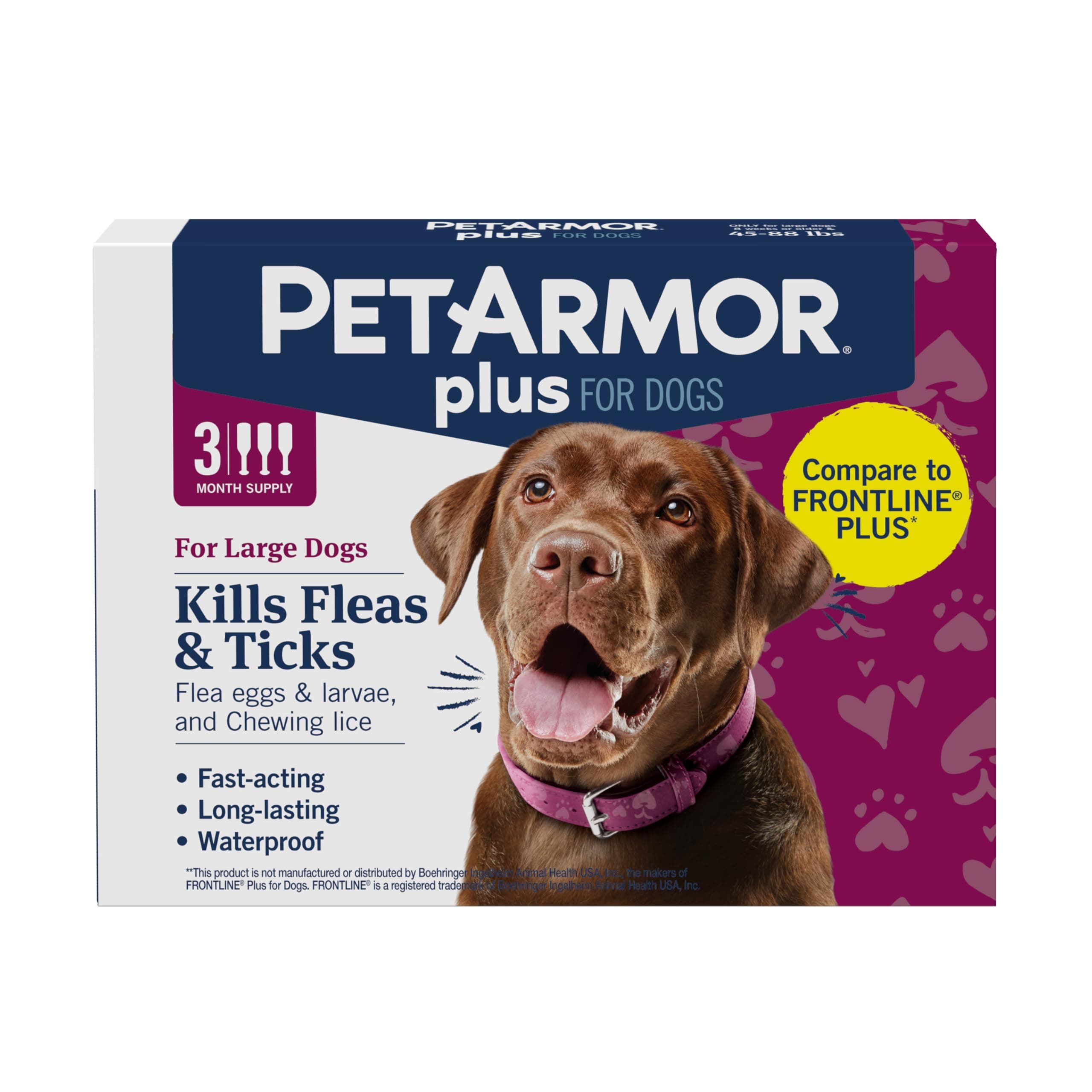 PetArmor Plus Flea and Tick Prevention for Dogs, Large Dog Flea and Tick Treatment, 3 Doses, Waterproof Topical, Fast Acting (45-88 lbs)
