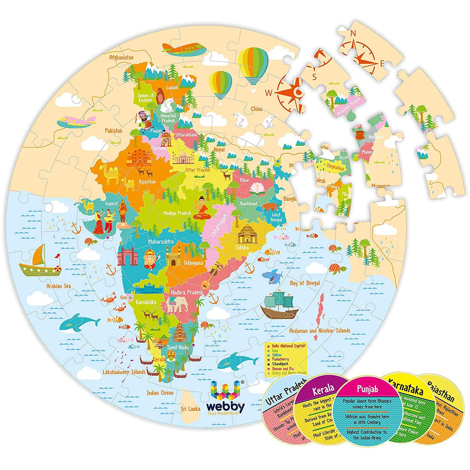 Webby Amazing India Map Jigsaw Floor Puzzle 60 Pcs with 4 Double Sided Flashcards | Birthday Gift for Boys & Girls