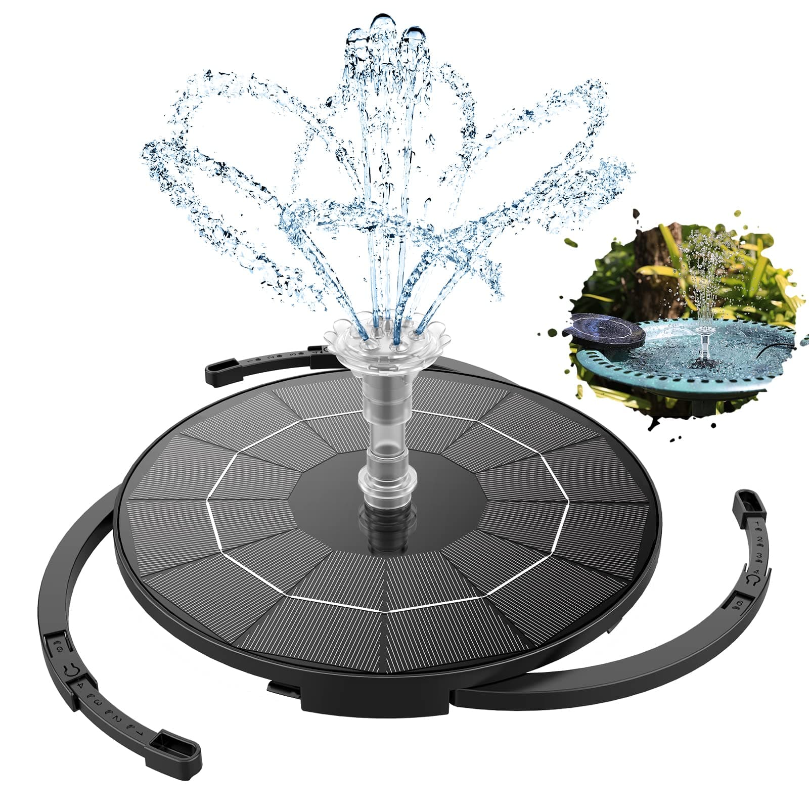 AISITIN Solar Fountain Pump, 3W Solar Powered Water Fountain Pump with 6 Nozzles,Solar Birdbath Floating Fountain for Garden, Ponds, Fish Tank, Outdoor and Aquarium