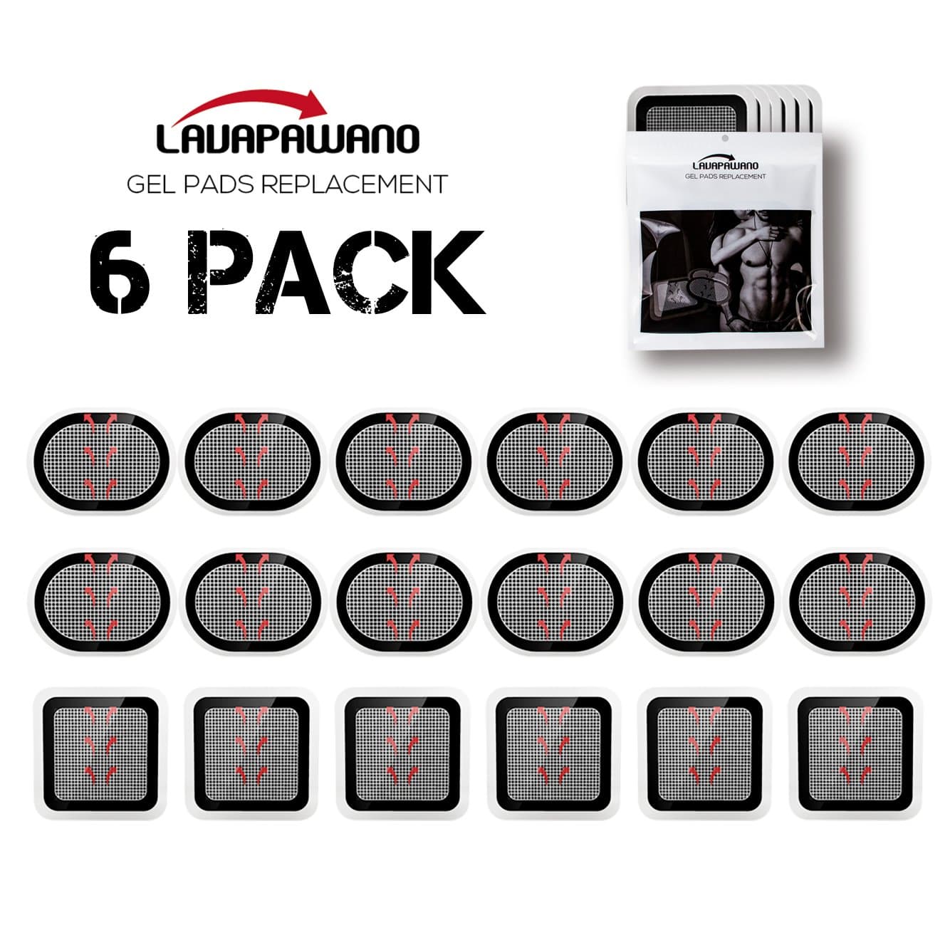 LAVAPAWANO Gel Pads Replacement Unit Set Pack for All Abdominal Belts (black-6 set of 18)-100% Odor Free -Toning Belts