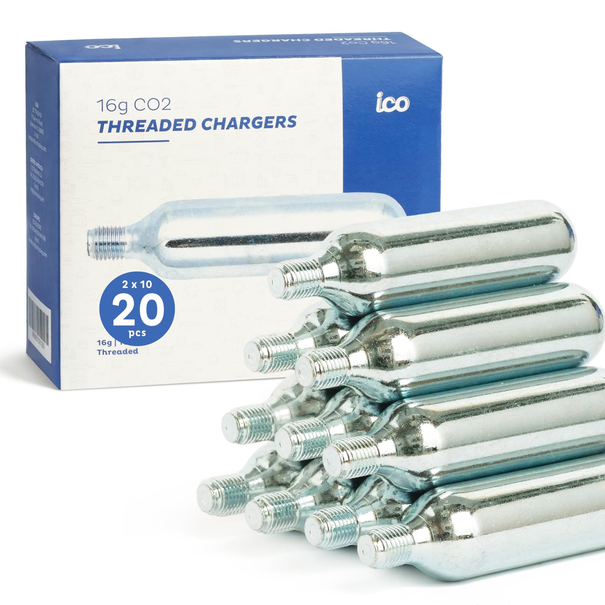 ICO CO2, 16g / 25g Threaded CO2 Cartridges, CO2 Cartridges for Use with CO2 Bike Tire Inflator, C02 Cartridges for MTB & Road Bikes, Food Grade CO2 Cartridges