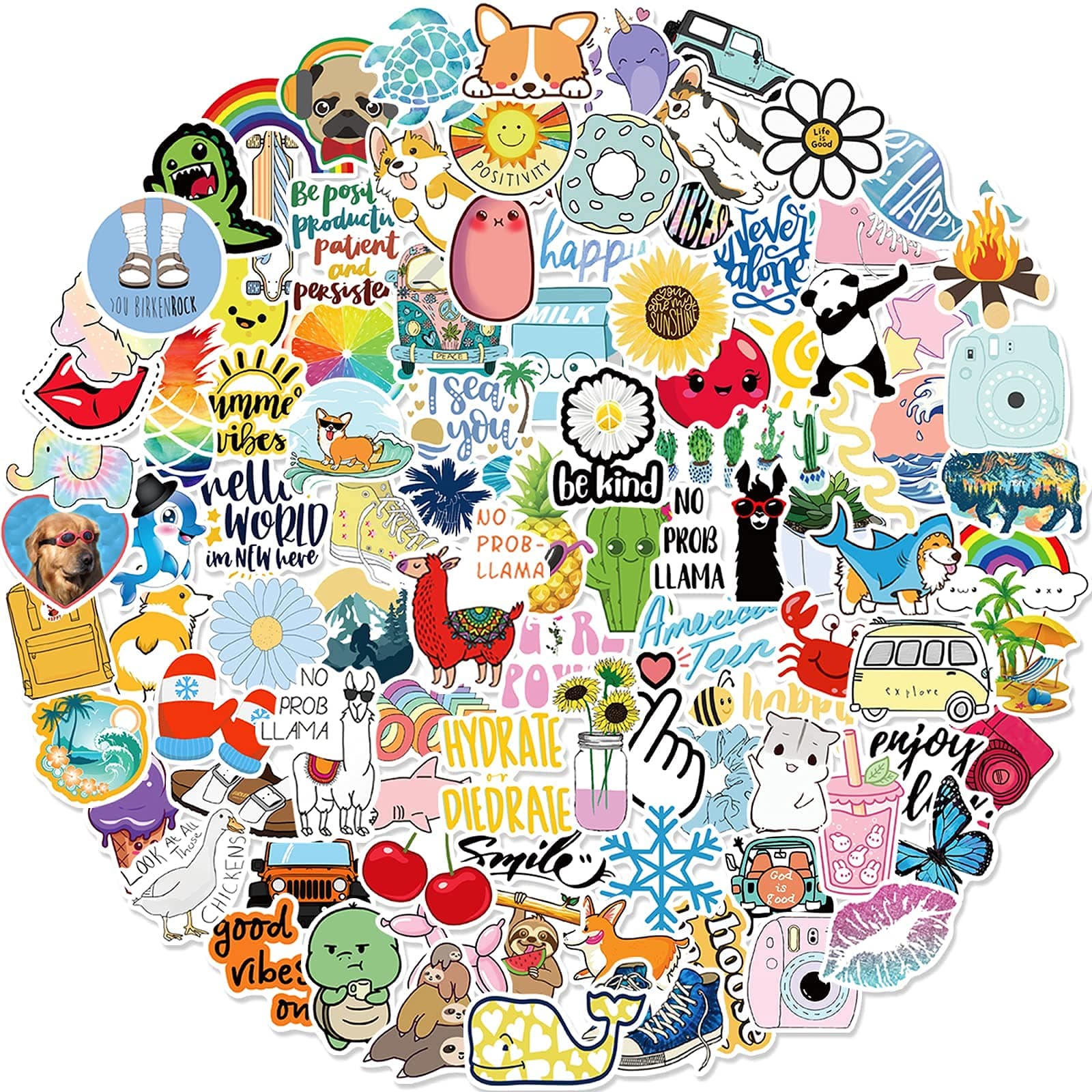 Bekayshad Stickers for Water Bottles, 100 Pack/PCS Hydroflask Stickers Aesthetic Waterproof Cute Vsco Vinyl Stickers Laptop Skateboard Luggage Computer Stickers for Teens Girls Kids