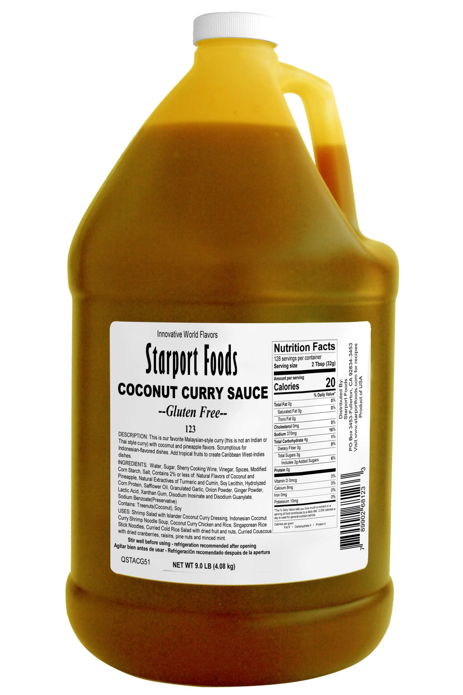 Starport Foods Coconut Curry Sauce - Gluten Free, Vegetarian, 1 gallon, NET WT 9.0 LB (144 OZ)