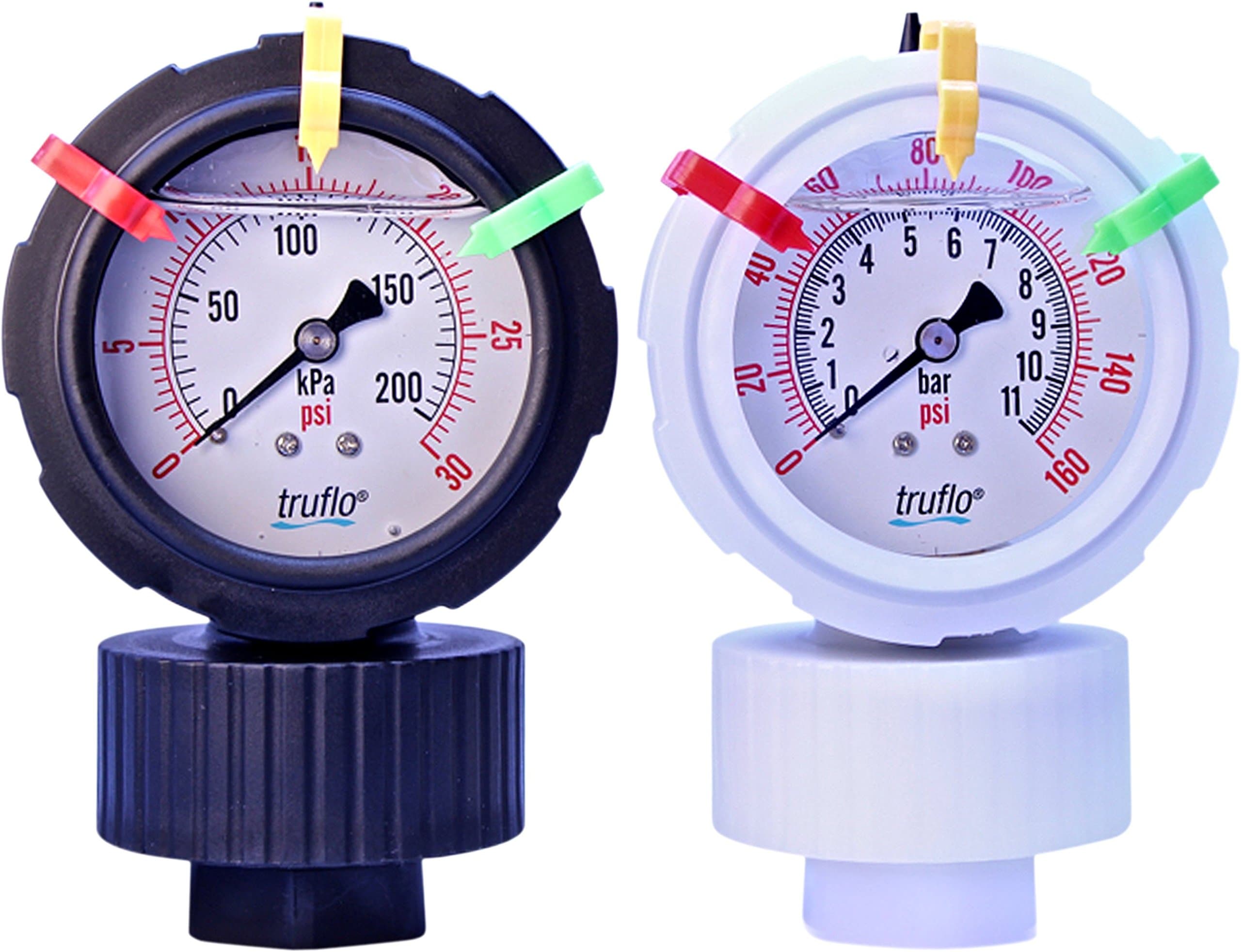 0-60 PSI ALL PLASTIC GAUGE WITH INTEGRALLY MOLDED ISOLATOR, PVDF HOUSING, PTFE DIAPHRAGM, 1/2" NPT PVDF PROCESS CONNECTION, LIQUID FILLED, RANGE TABS