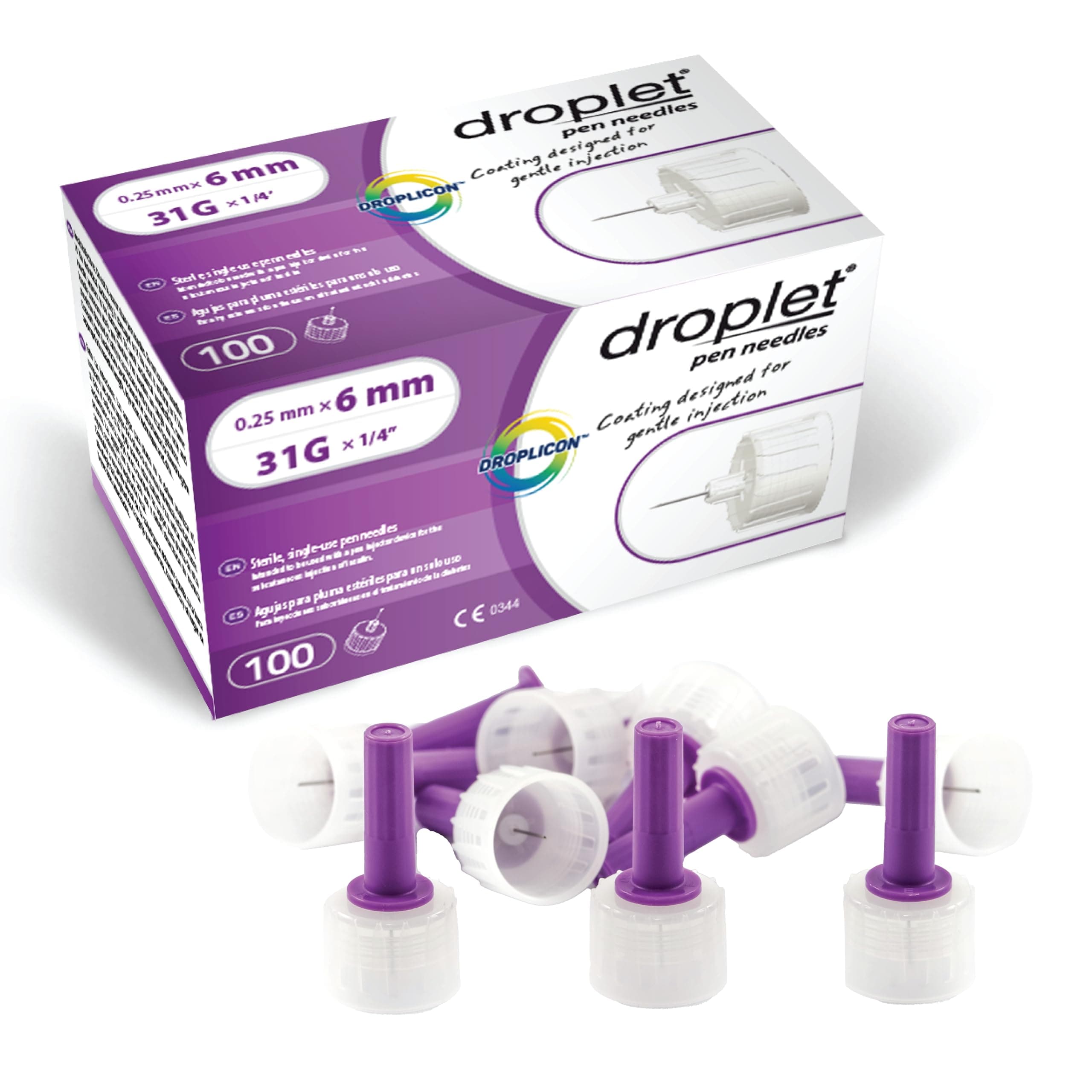 Droplet Pen Needles, 31G 6mm, Diabetic Needles for Insulin Injections, 100ct Box, Compatible with Most Pen Injectors