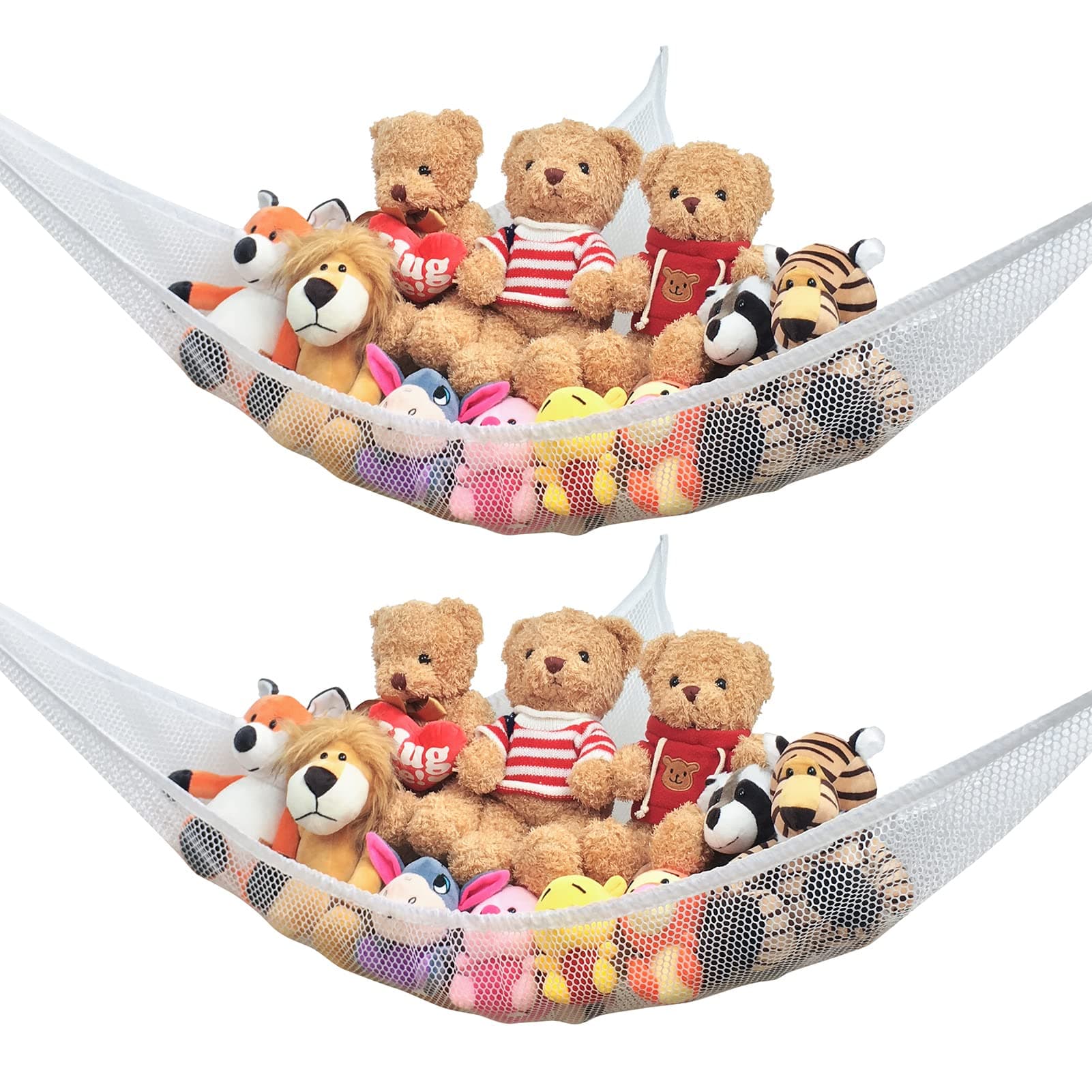 Stuffed Animal Net Hammock, 2 Pack, 67'' Kids Room Organizers Storage ideas for Plush Toys, Corner Wall Hanging Mesh Net for Babies Nursery