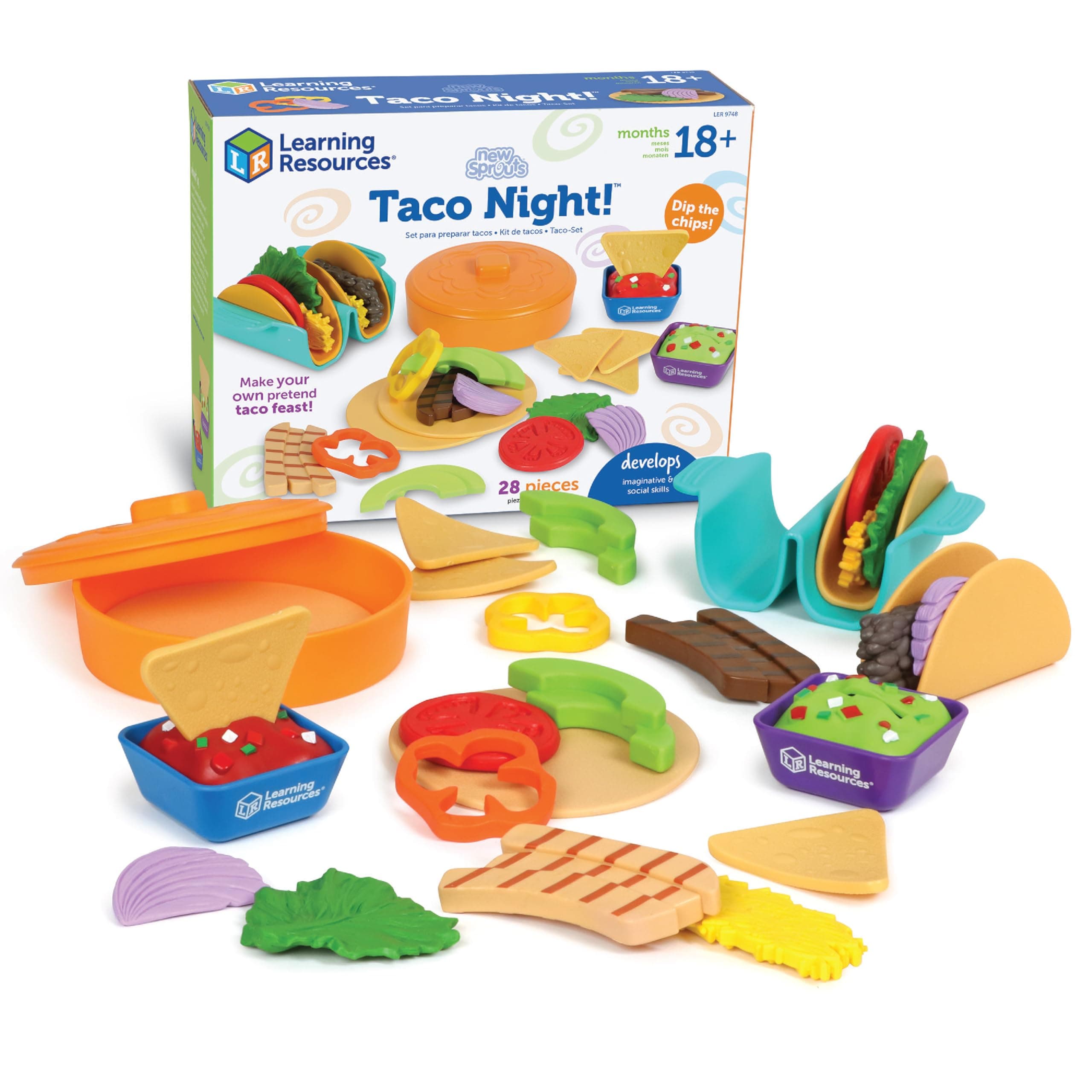 New Sprouts Taco Night - Pretend Play Food for Toddlers, Montessori Toys, Imaginative & Social Skills, Play Food Kitchen, Grocery Store Accessories, Gifts for Boys and Girls