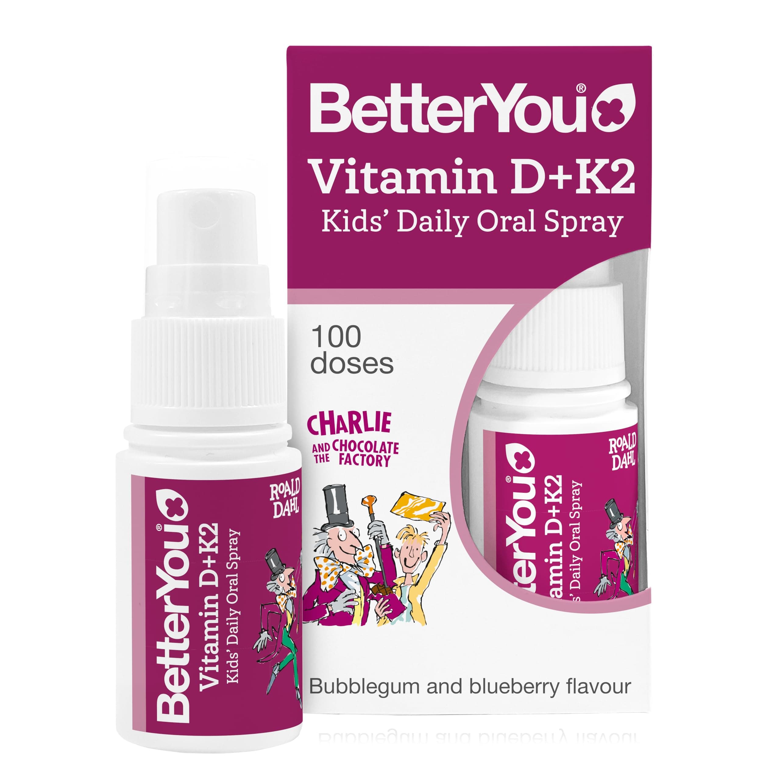 Vitamin D3 + K2 Kids Oral Spray, Fast Acting Vitamin D 800 IU + Vitamin K2 (MK-7), Supports Growing Bones and a Healthy Immune System, 100 Sprays, Sugar Free Blueberry and Bubblegum Flavour