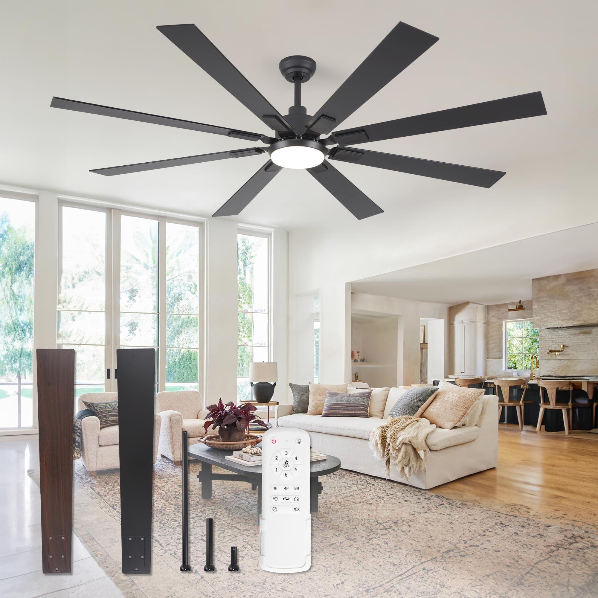ZMISHIBO - 72 Inch Large Ceiling Fans with Lights and Remote Control, Modern Indoor Outdoor Ceiling Fan for Kitchen, Living Room, Patio, Silent DC Motor