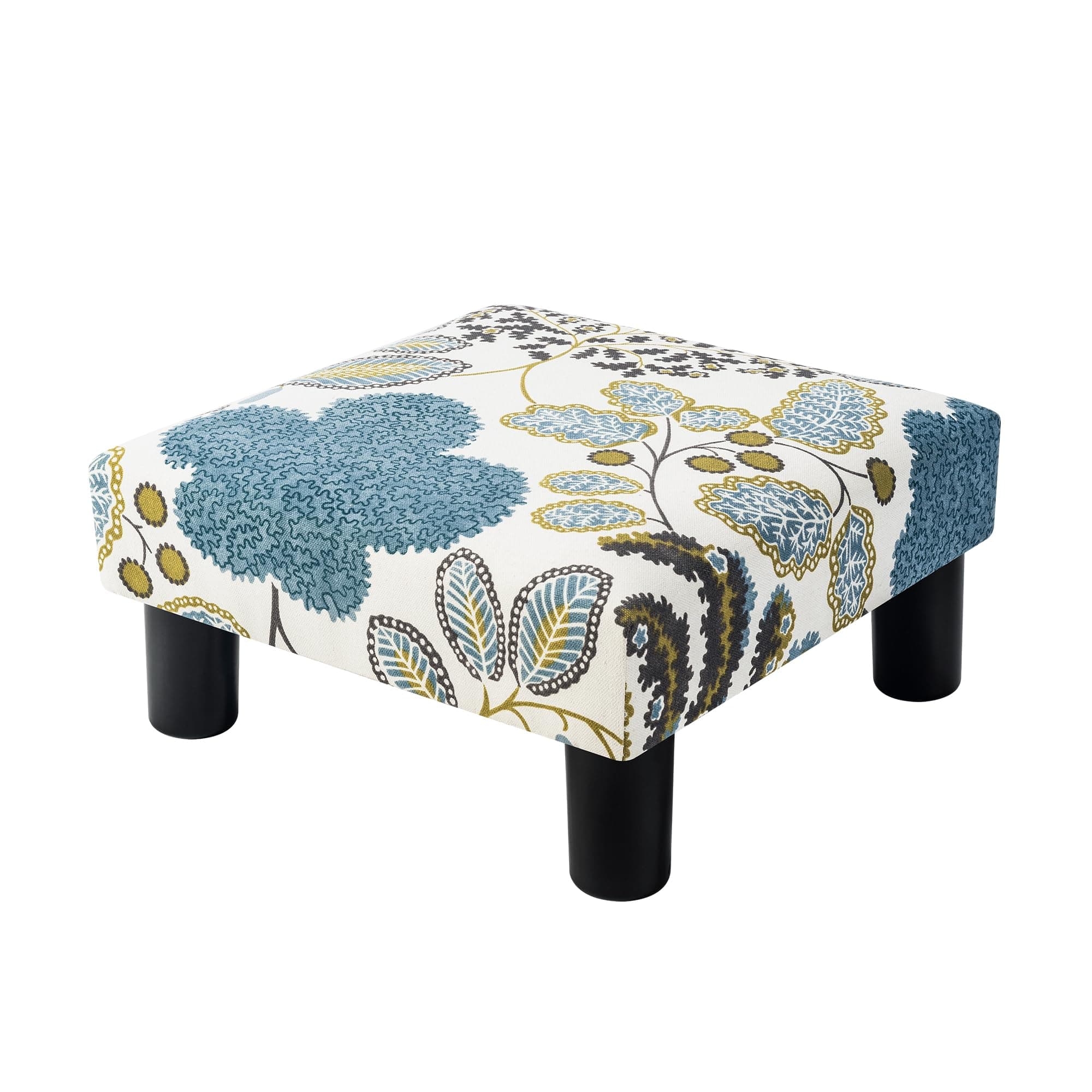 Joveco Small Foot Rest Stool Ottoman, Square Upholstered Fabric Footstool for Couch, Under Desk, Office, Living Room, Blue Floral