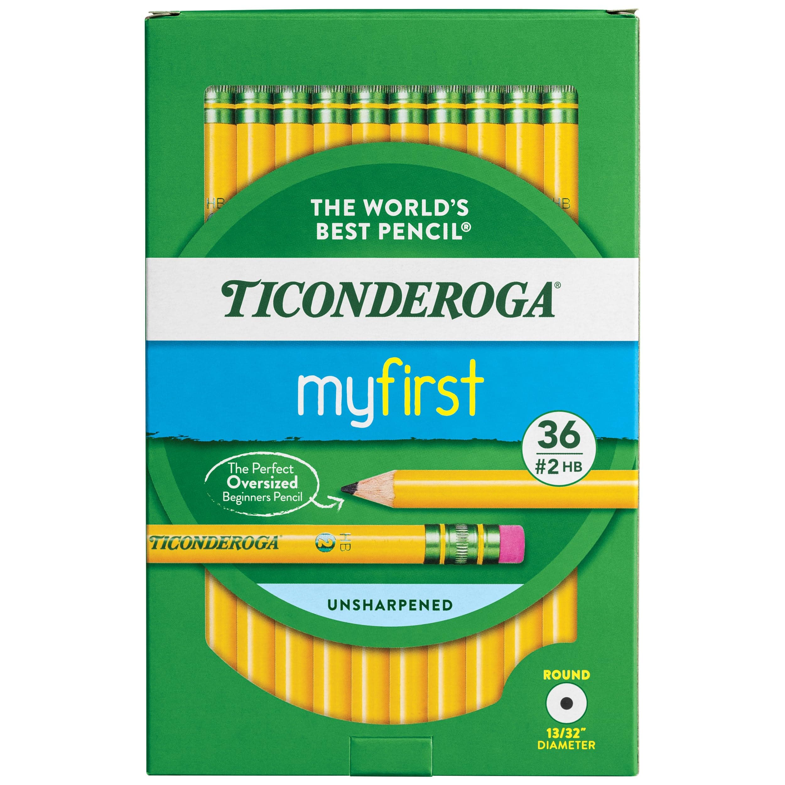 Ticonderoga My First Wood-Cased Pencils, 2 HB, Yellow, 36 Count