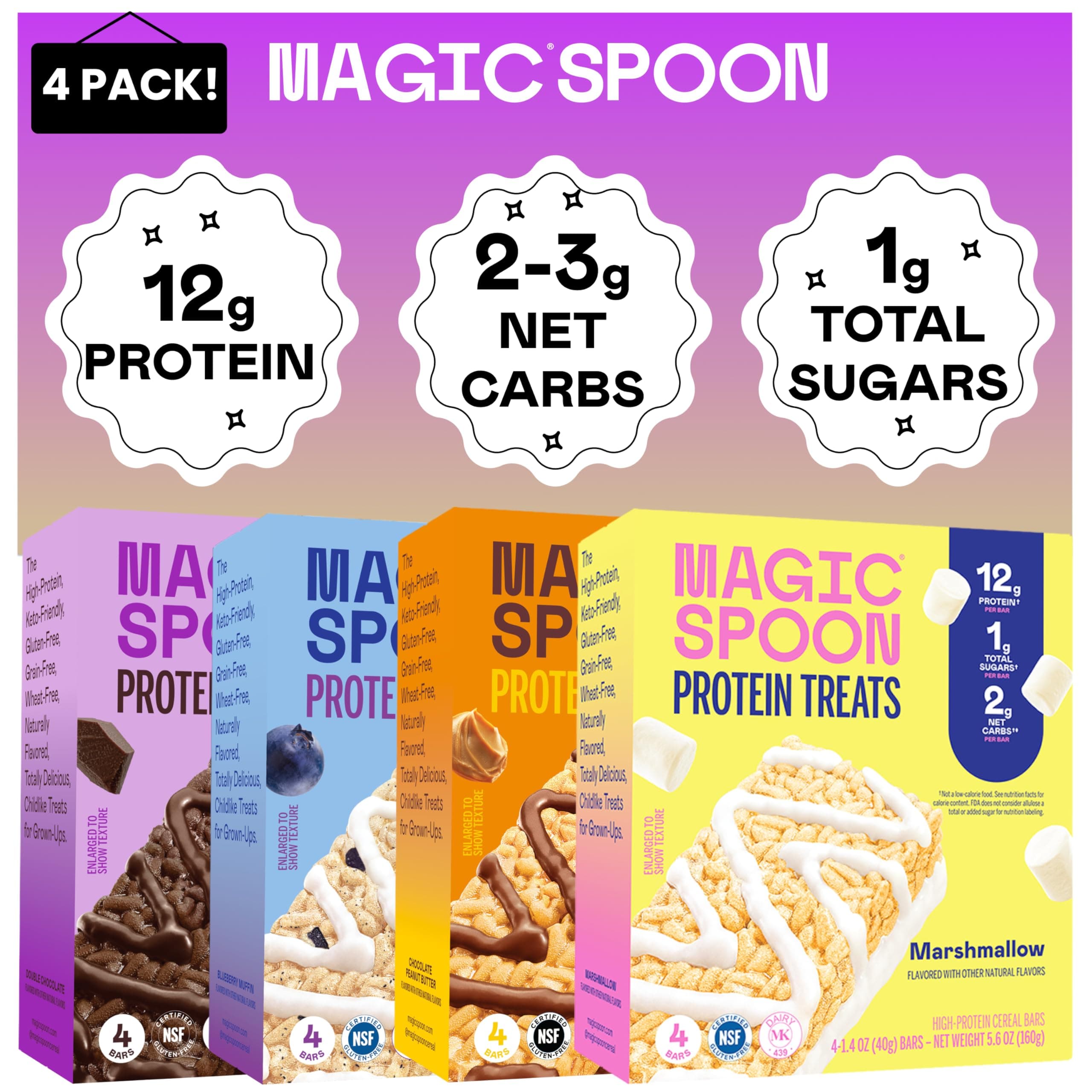 Treats - High Protein Bars, Low Carb, Keto Friendly, 1g of Sugar, Gluten Free, Crispy Treat Cereal Bar, On-The-Go Healthy Snack (4 each of Marshmallow, Chocolate PB, Blueberry Muffin