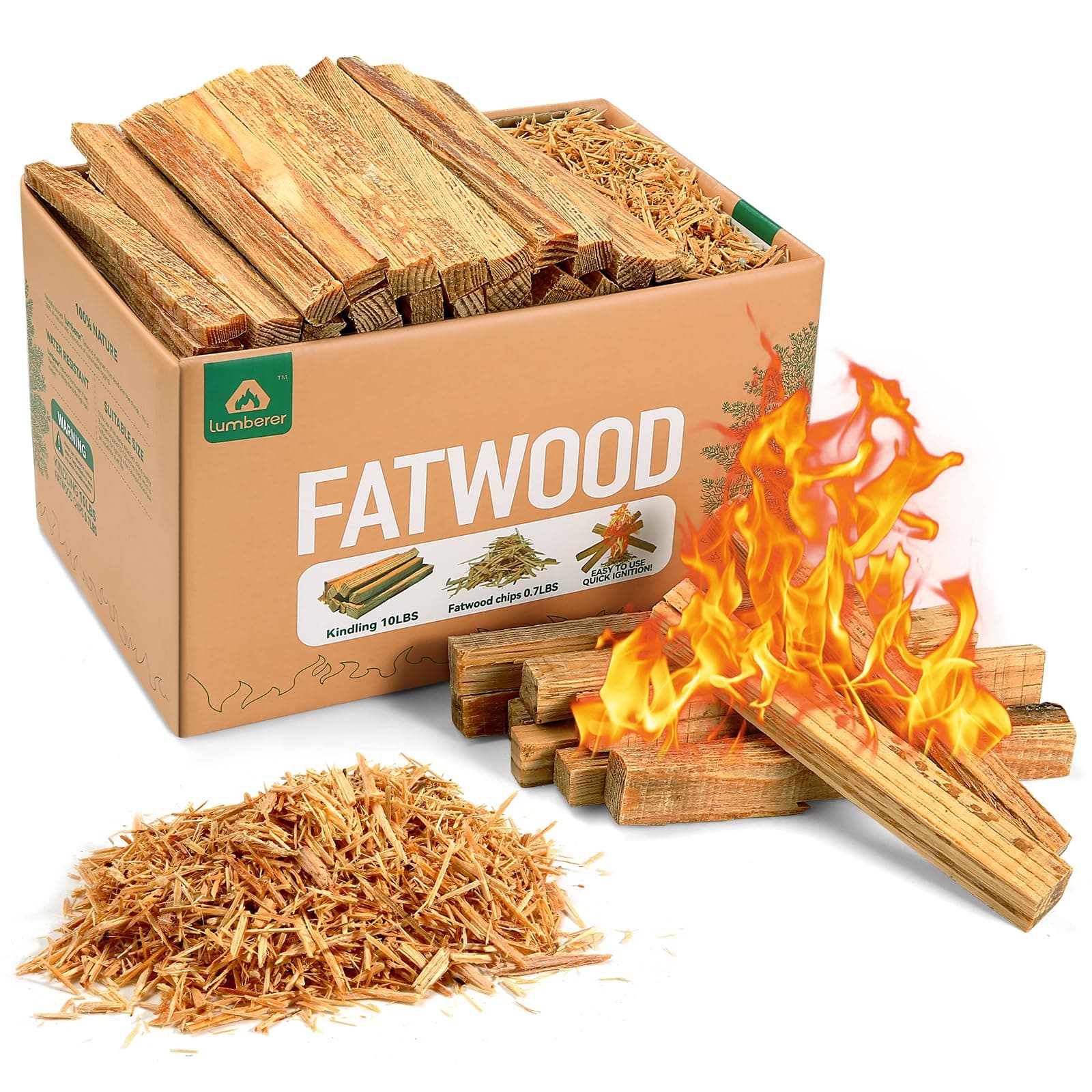 Lumberer Fatwood Fire Starter Sticks -100% All Natural Resin Kindling and Chips -Quick Ignition for Fireplace,Campfires,Firepits,Wood Stoves,Grilling (10.70 LB)