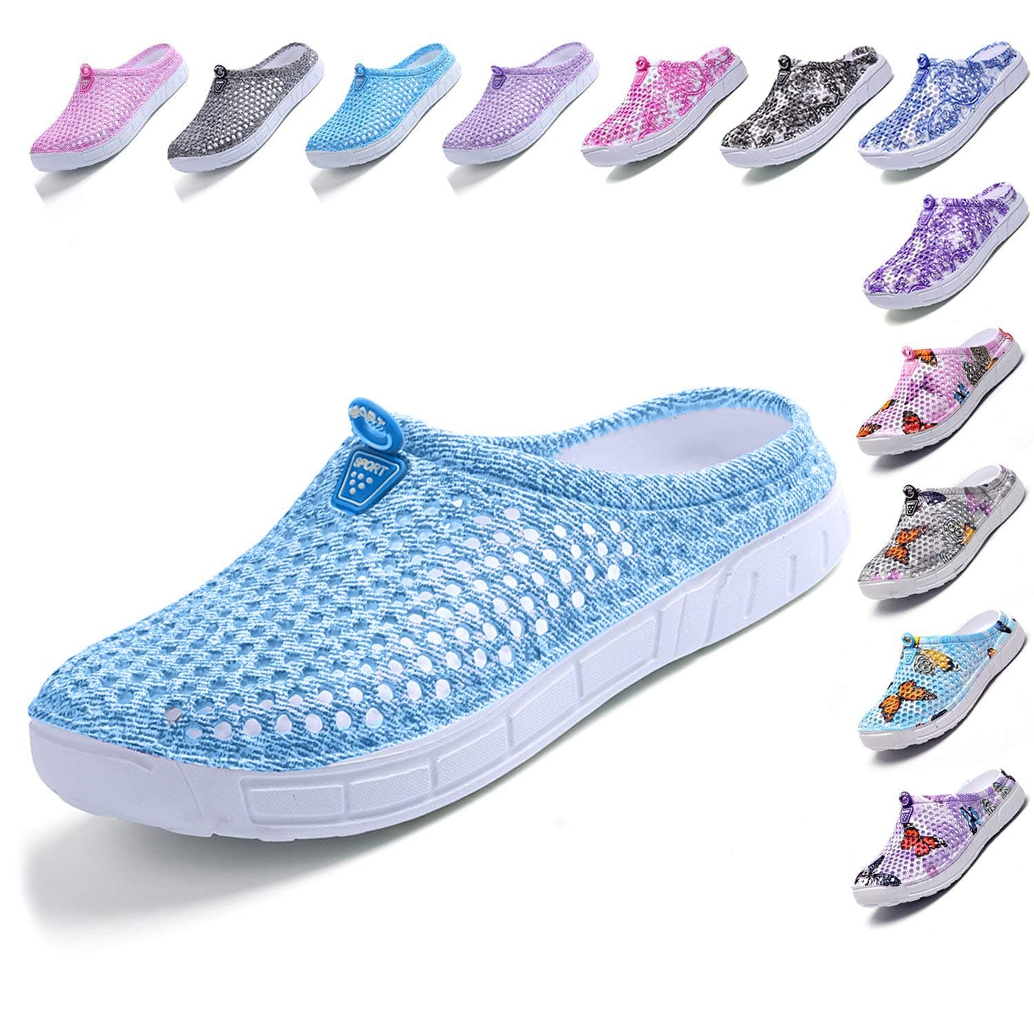 Garden Clog Shoes Beach Footwear Water bash Womens Summer Slippers Mesh Sandals Walking Slippers Quick Drying Outdoor Water Mens Womens Shoes Sky Blue 42