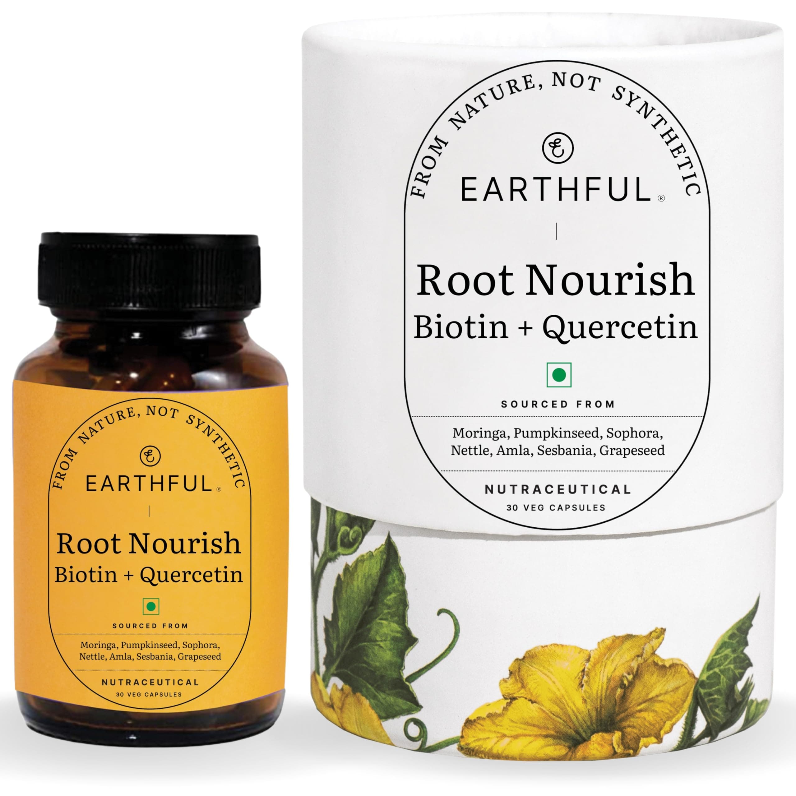 Earthful Biotin for Hair Growth, Supplement for men & women with Vitamic C for Strong & Shinier Hair, 100% Plant Based, DHT Blocker for Improved Hair Strength and Quality, Anti Hairfall, 30 Capsules