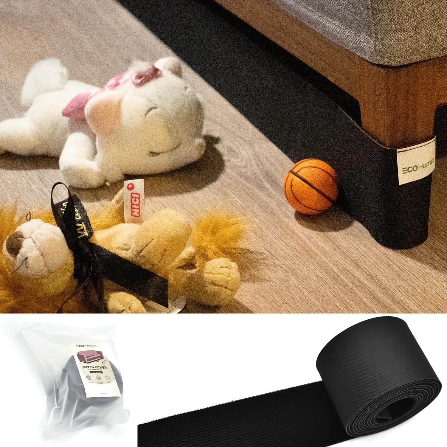 ECOHomes Under Couch Guards Toy Blocker - Elastic Strap Barrier for Under Sofa, Bed & Furniture Bottom Stop Things from Going Under | Easy to Install Gap Bumper Stopper for Toys (11 Ft by 5 Inch)