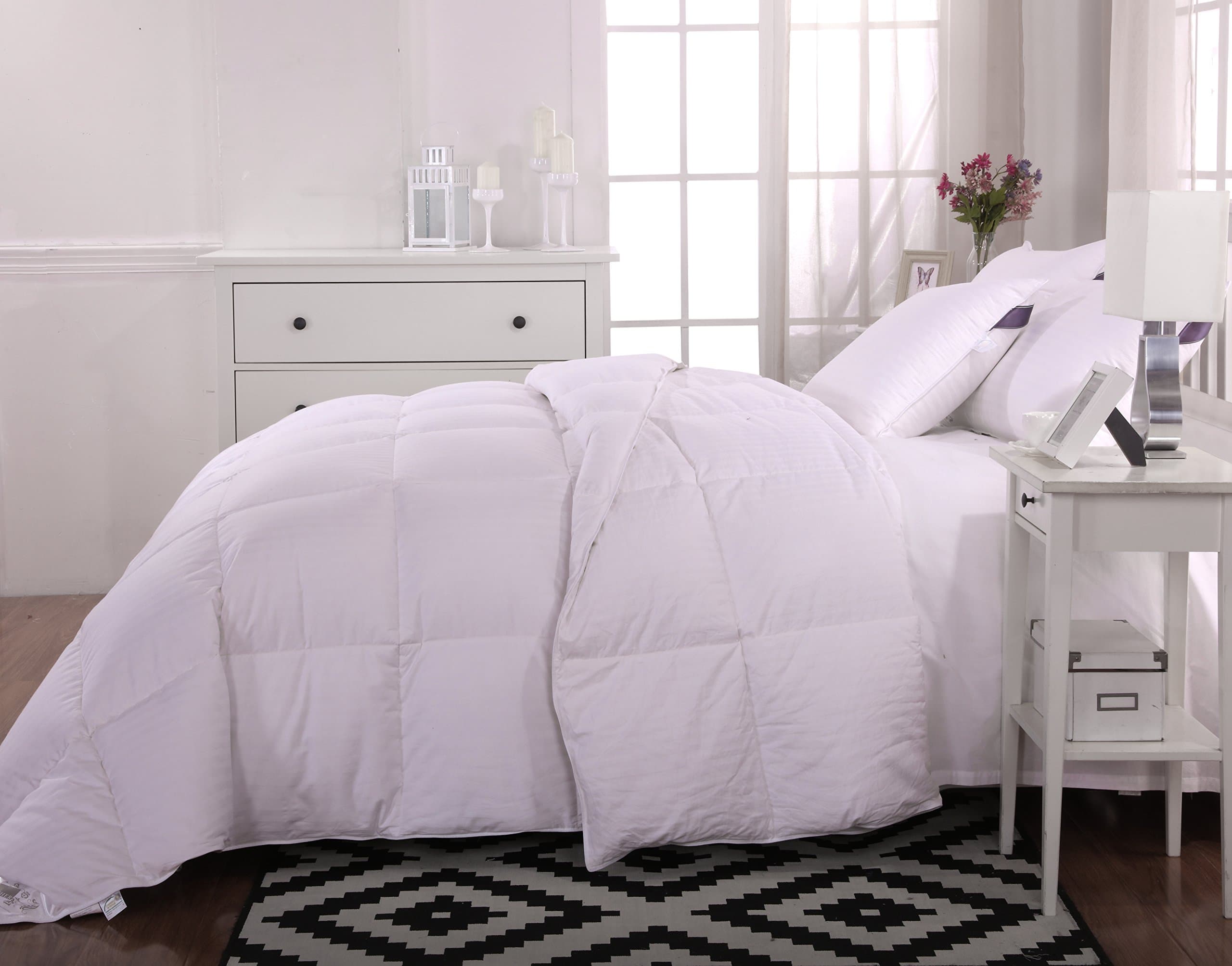 unite down Luxury 100% Goose Down Comforter/Quilt/Duvet, 100% Organic Cotton Cover (Single 135x200cm(53x79inch), Stripe White)