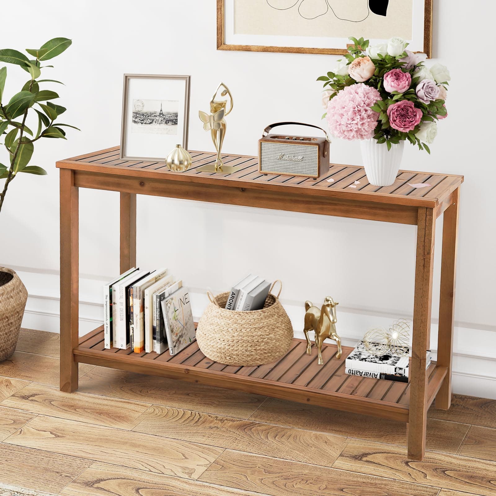 GarturectsWooden Console Table with Storage Shelf, 45 Inch Wood Entryway Table Sofa Side Table Narrow Console Tables for Indoor, Entryway, Living Room (Brown)