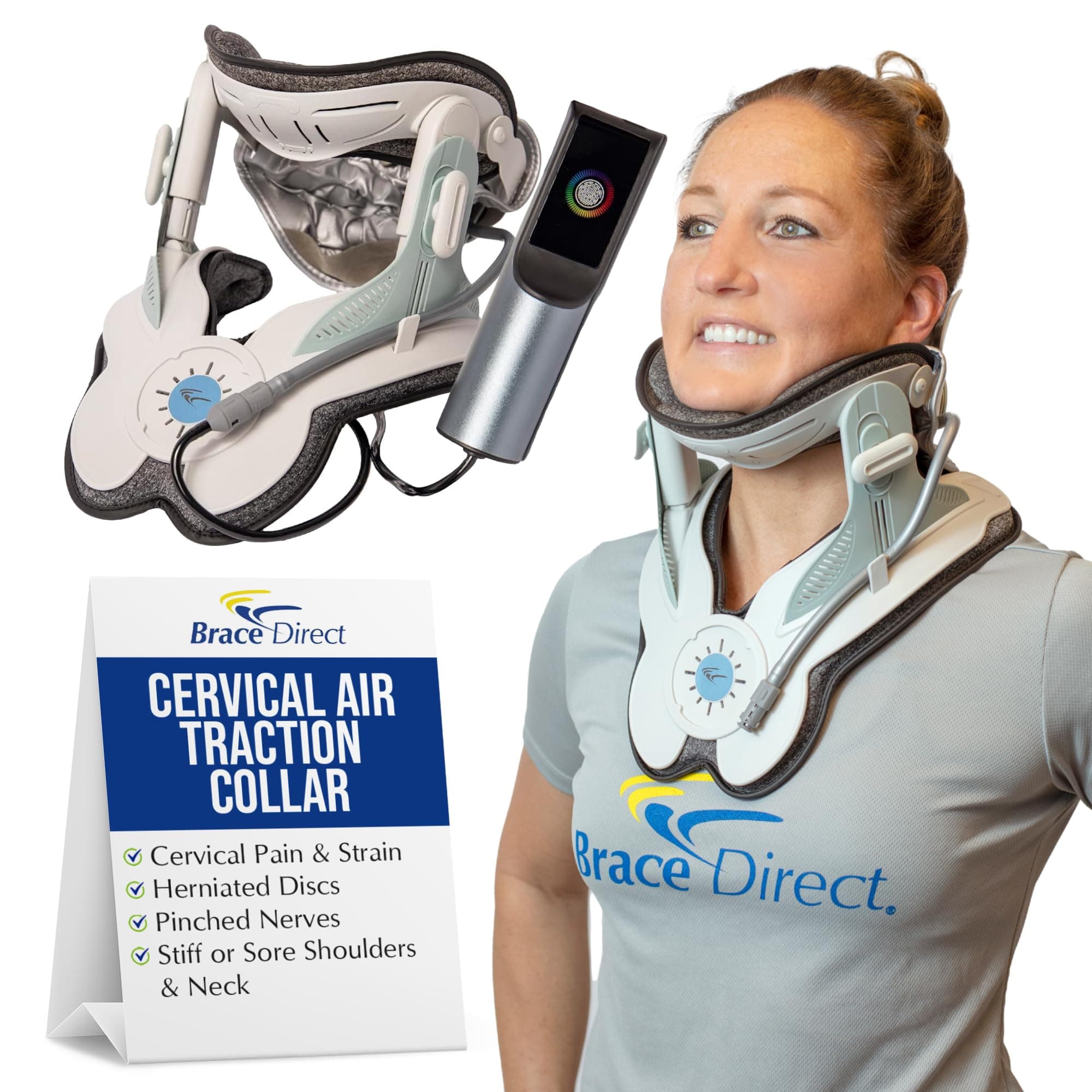 Cervical Traction Collar with Touch Screen Electric Pump - Neck Traction Device for Neck and Shoulder Pain Relief, Pinched Nerves, Herniated Disc, Stiff Neck - by