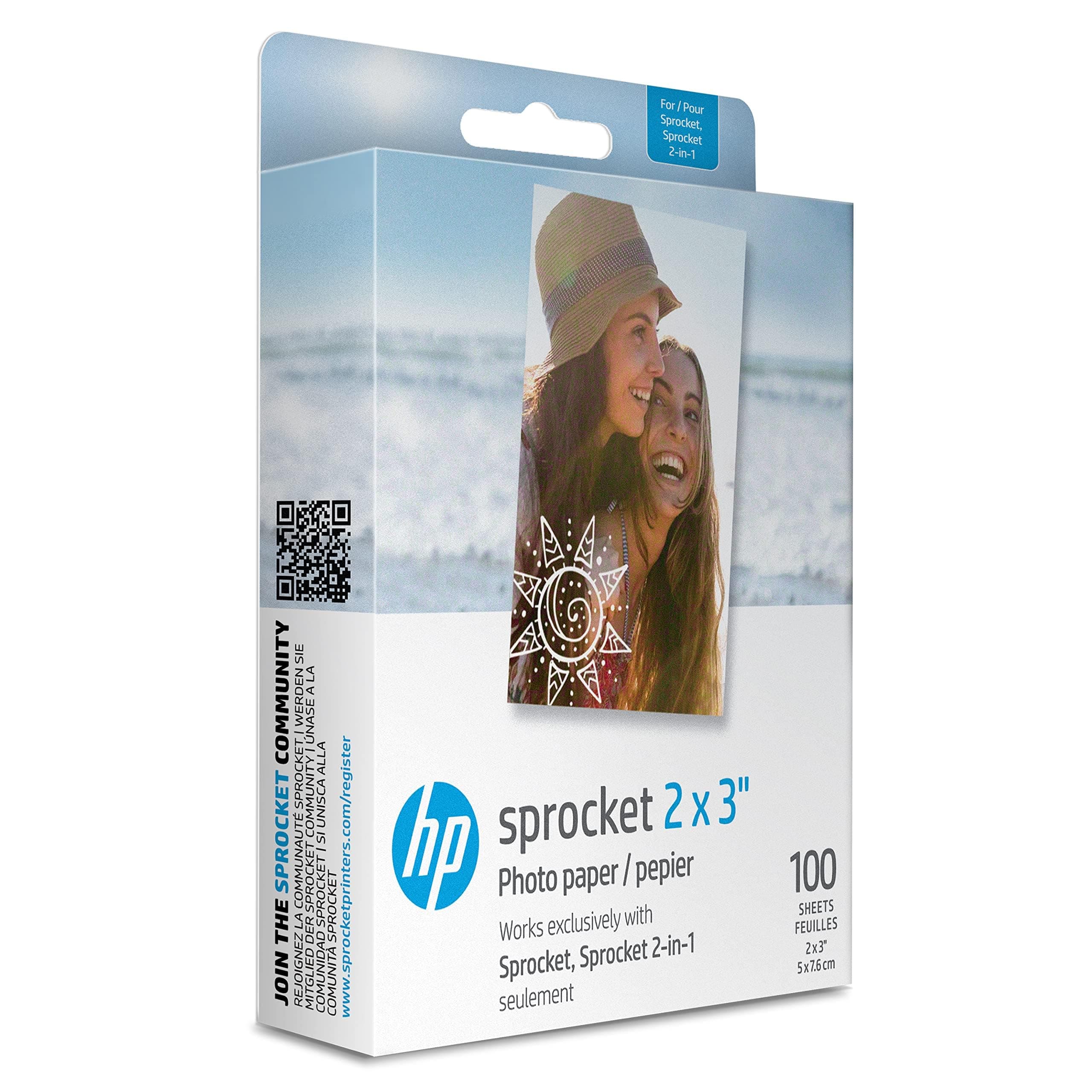 HP Sprocket 2x3" Premium Zink Sticky Back Photo Paper (100 Sheets) Compatible with HP Sprocket Photo Printers.