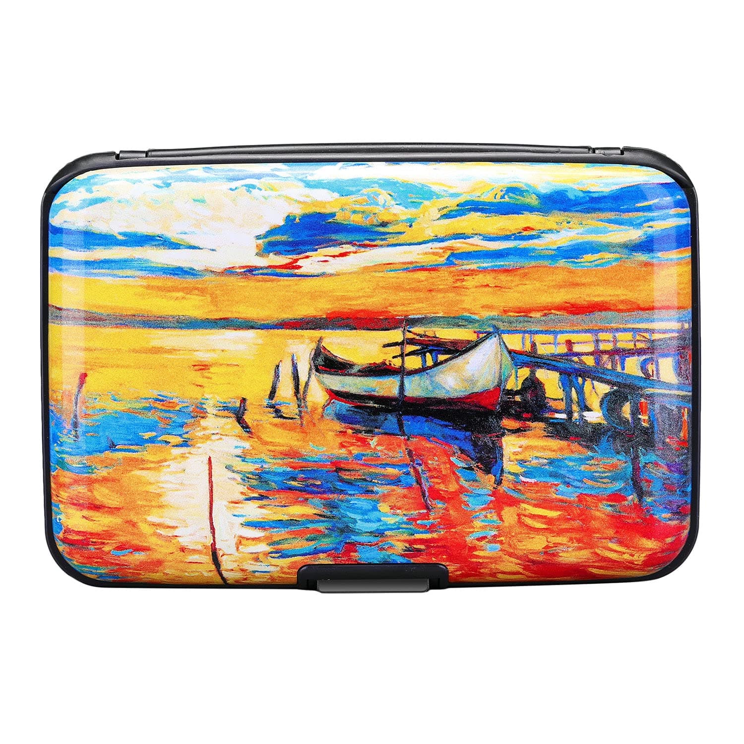 ELFISH Mini RFID Aluminum Wallet Credit Cards Holder Business Card Case Metal ID Case for Men Women (Boat)