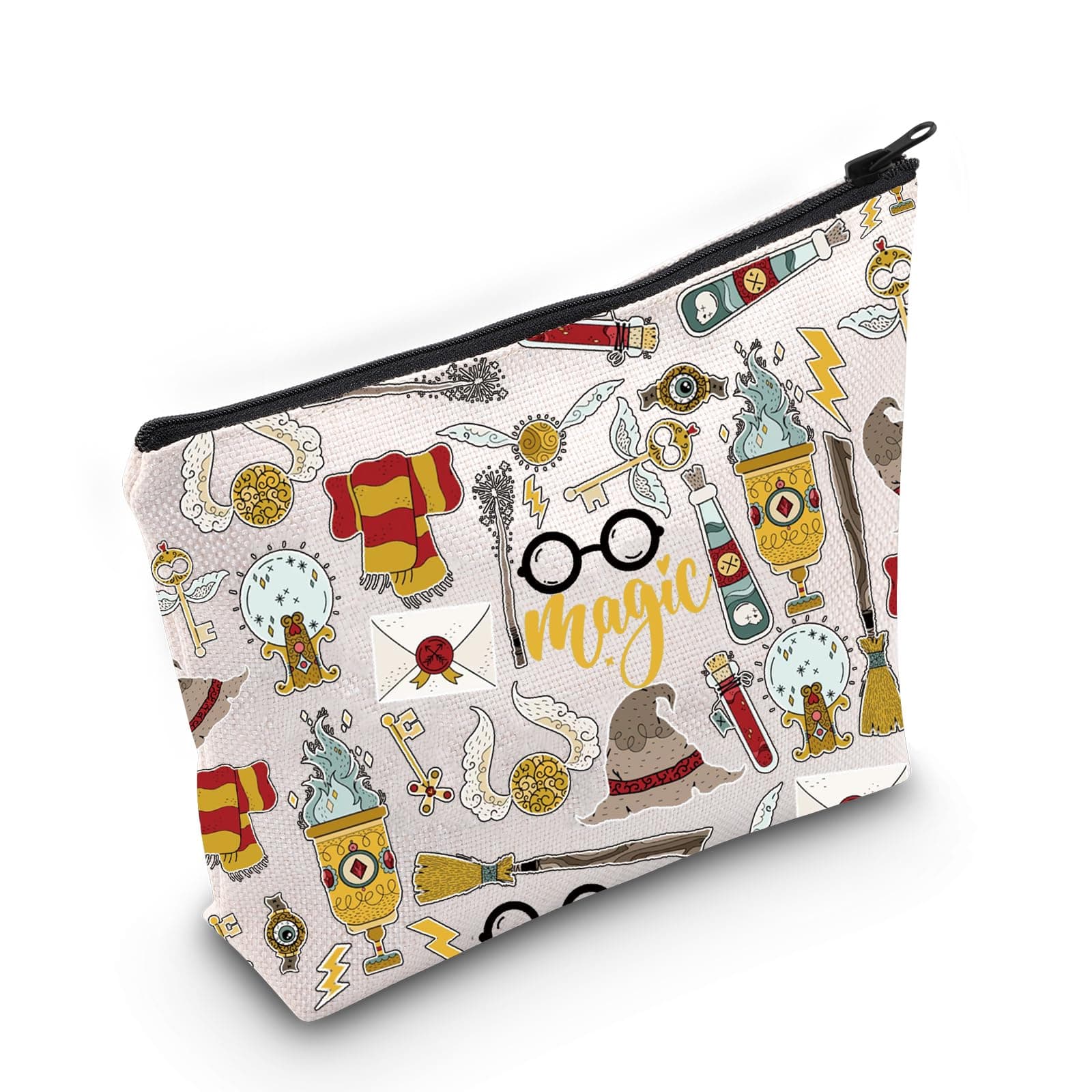 WZMPA Magic Wizard Cosmetic Makeup Bag Magic Movie Inspired Gift Wizard Zipper Pouch Canvas Bag For Wizard Series Fans (Magic White)