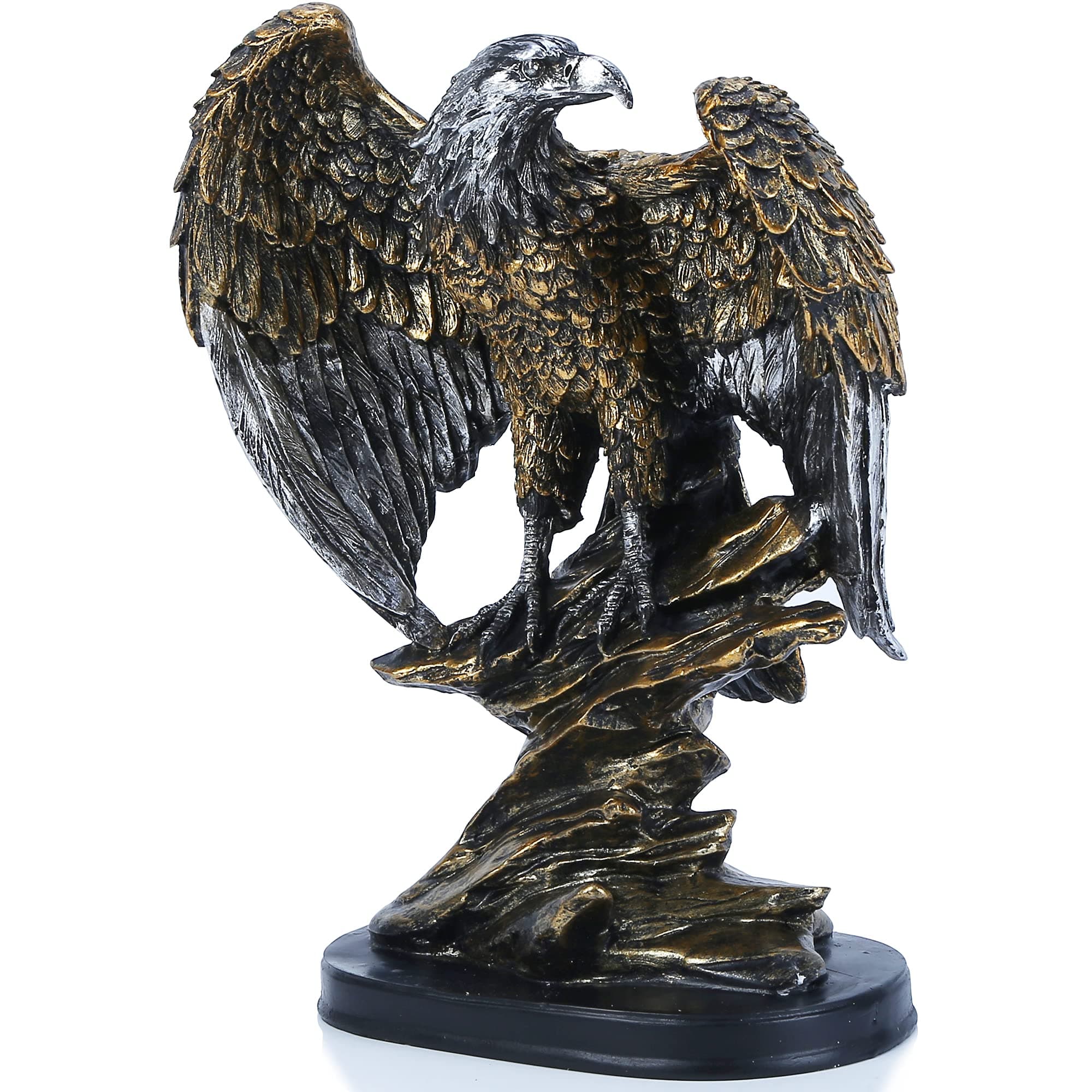 10.25" Tall Patriotic Eagle On Rocks Statue Wild Bird Eagle Decorative Bronze Patina Resin Figurine