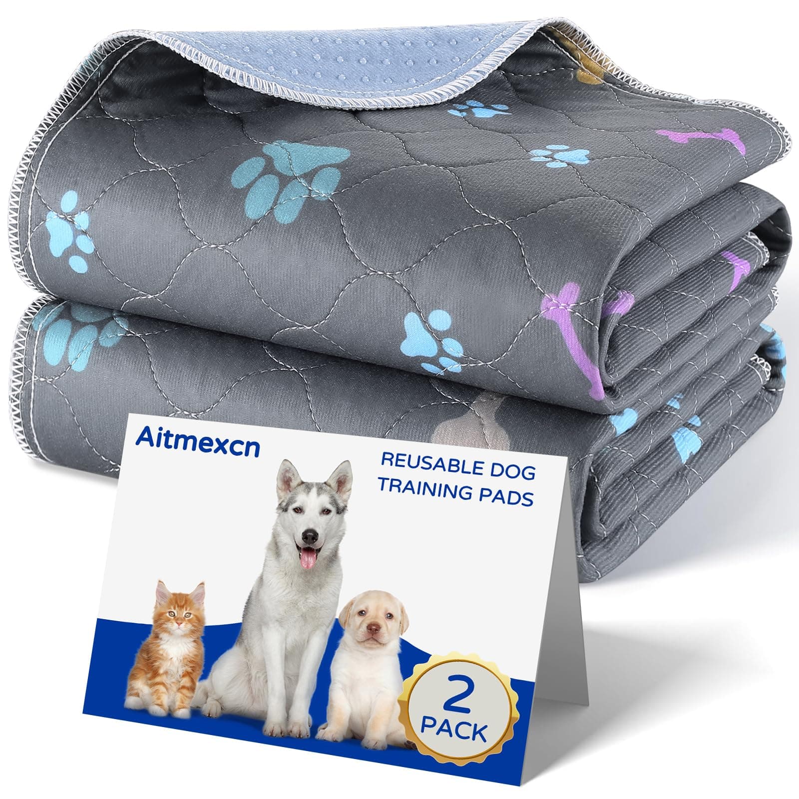 Washable Puppy Dog Pee Pad, 2PCS 100% Waterproof Whelping Training Mat for Puppy/Senior Dog, Fast Drying Reusable Puppy Pads for Indoor, Outdoor and Car Travel- 36''x47''