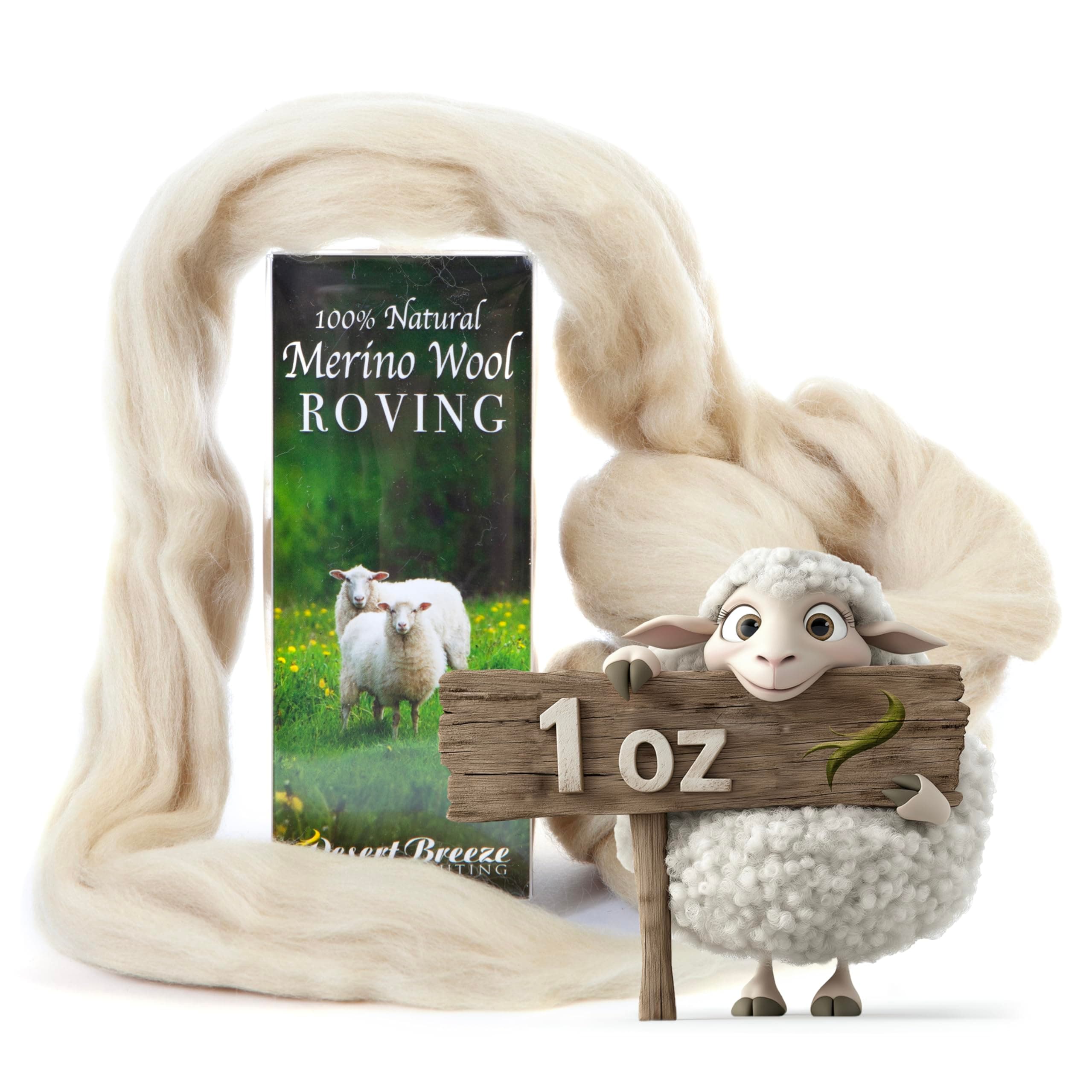 100% Natural Merino Wool Roving - Premium Combed Top Merino Roving Wool - Tapestry, Spinning, Wet Felting & Needle Felting Supplies - 21.5 Micron - 1 oz, Color Parchment