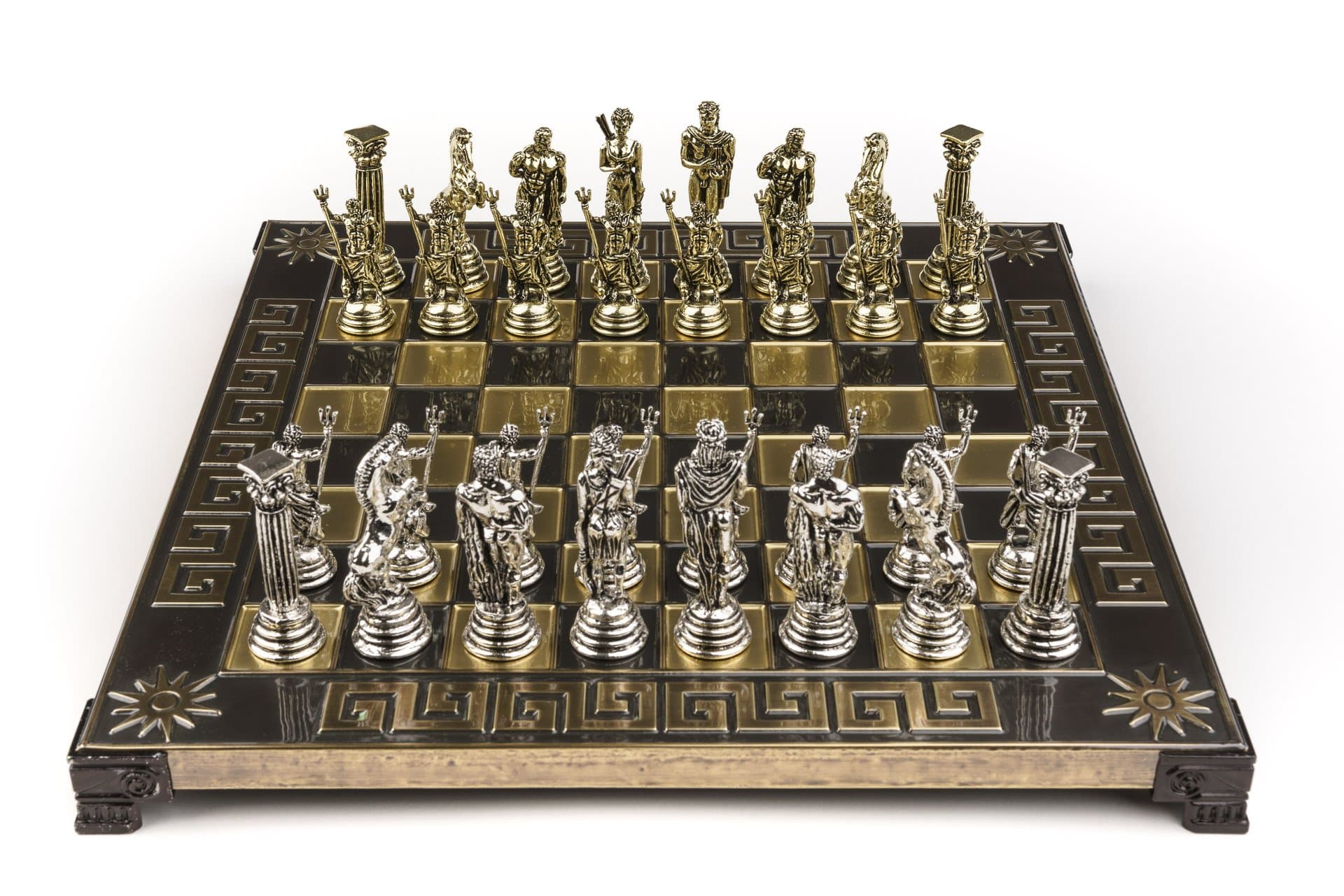 Handmade Poseidon Metal Chess Set in Wooden Box