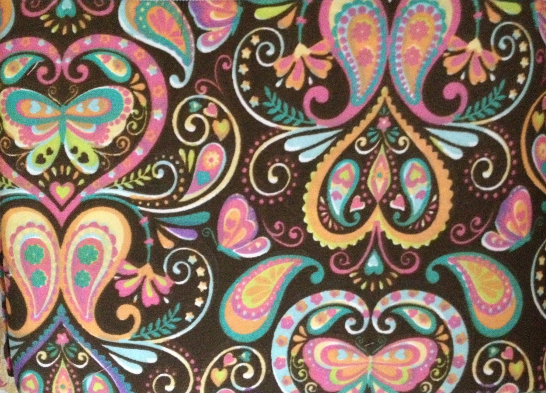 Teen Collection Softness & Wrinkle Resistant TWIN Sheet Set - Aqua/Pink/Orange Paisley Heart Floral On Brown Background