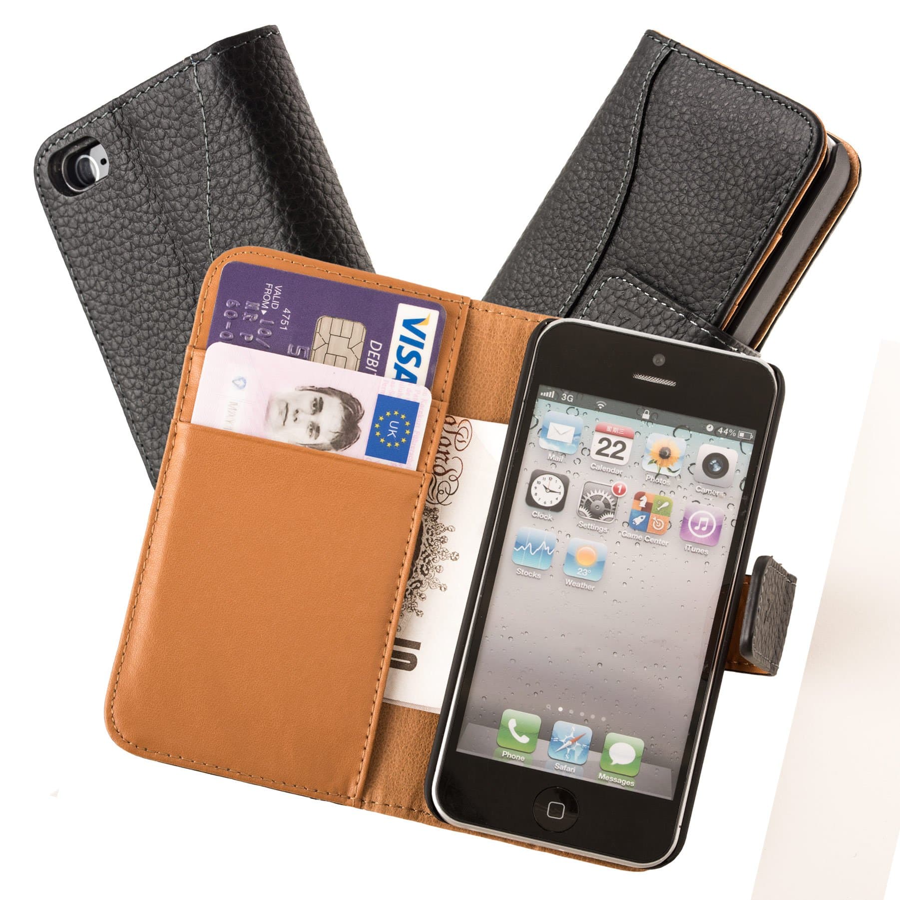 Chelsea Indulgent Real Leather Compact Wallet Case for iPhone 5 5S with Card Holder in Black & Tan