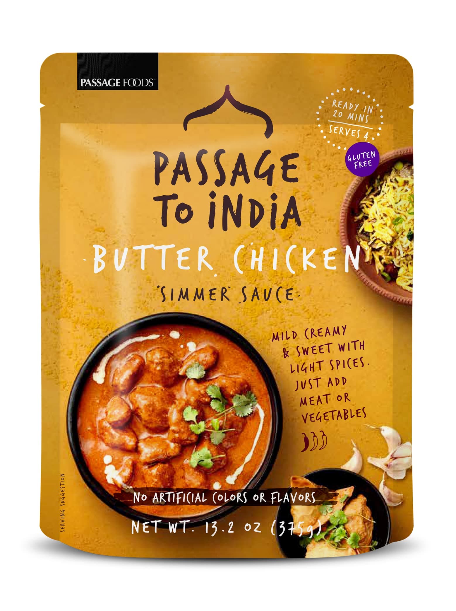 Passage to India Butter Chicken Sauce - Authentic Indian Food Flavor - Simmer Sauce - Convenient Meal Prep - 13.2 oz (Pack of 6)