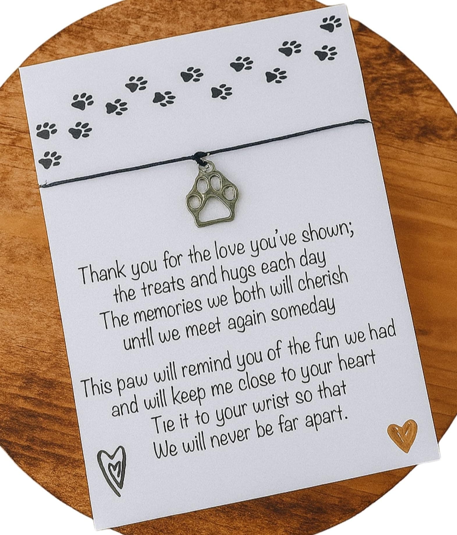 Pet Loss Card Dog Cat Gift, Sorry for Your Loss, Animal Sympathy Wish Bracelet, Bereavement Keepsake, Memorial Paw Print Heart, In Memory Of Message